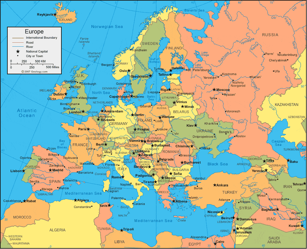 1000x811 Europe Map and Satellite Image