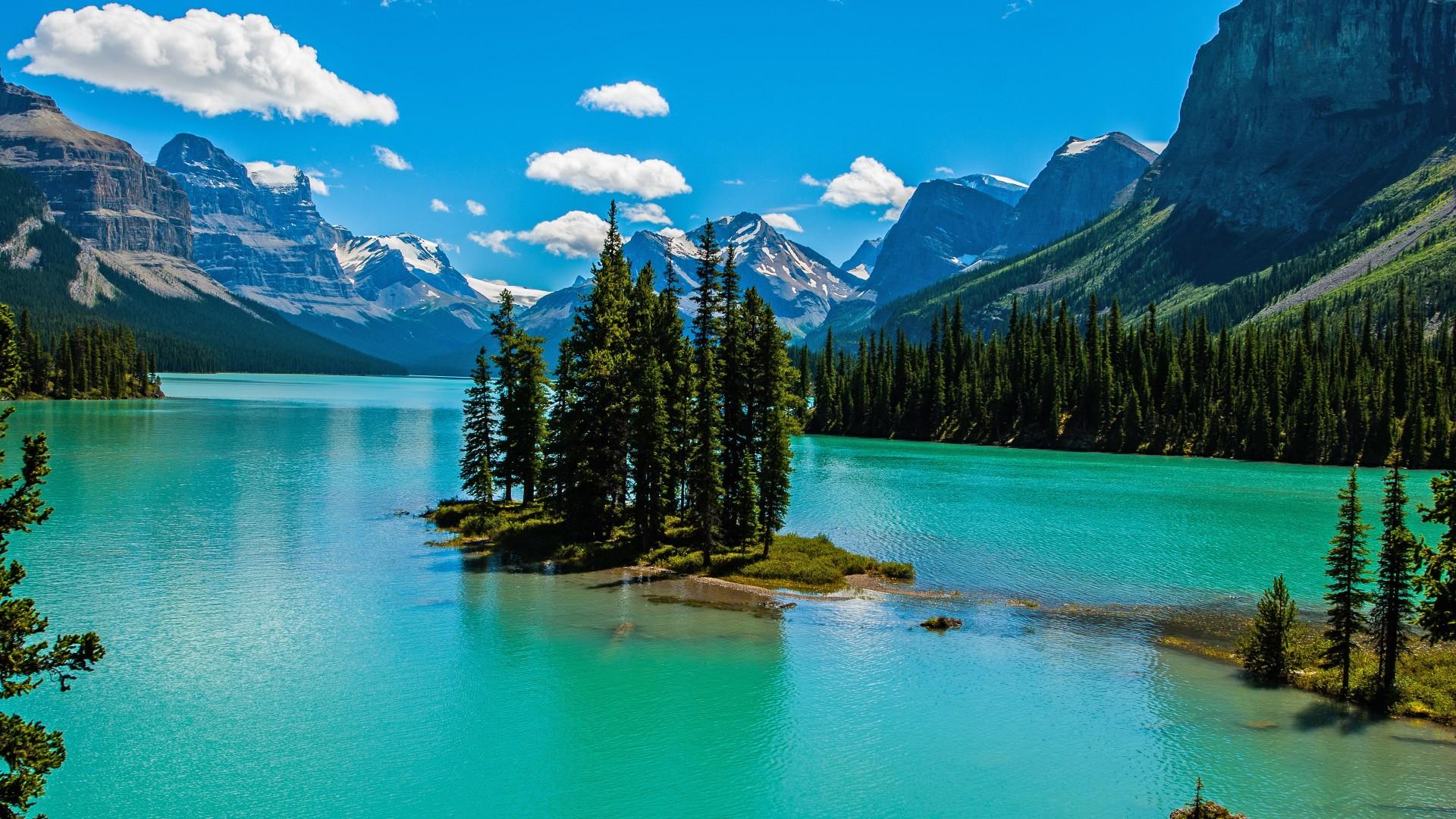 1920x1080 Natural Spring Lake Mountain Snow Island Beautiful