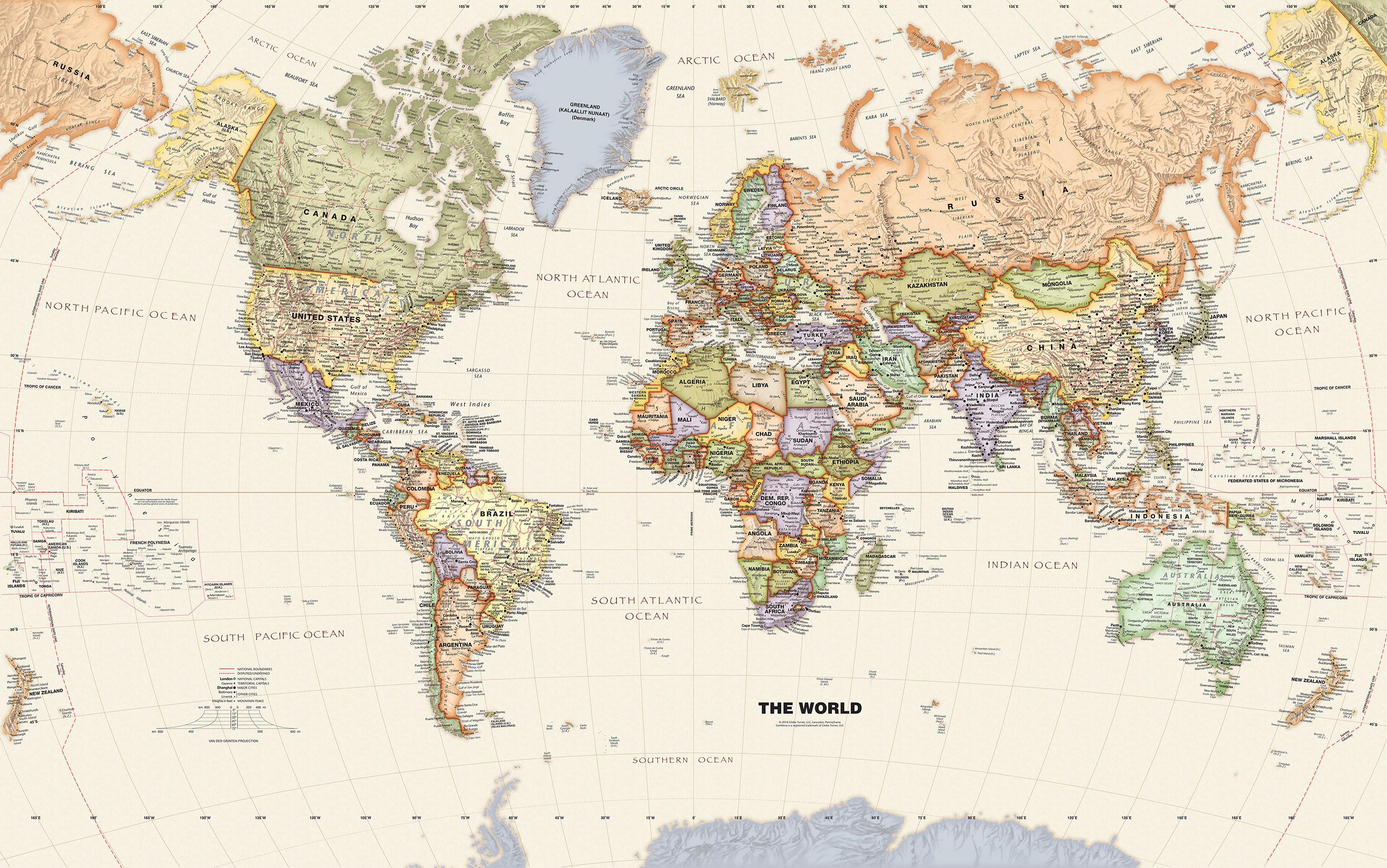 3000x1878 Beige Ocean World Political Map Mural. Removable Peel & Stick Wallpaper Map