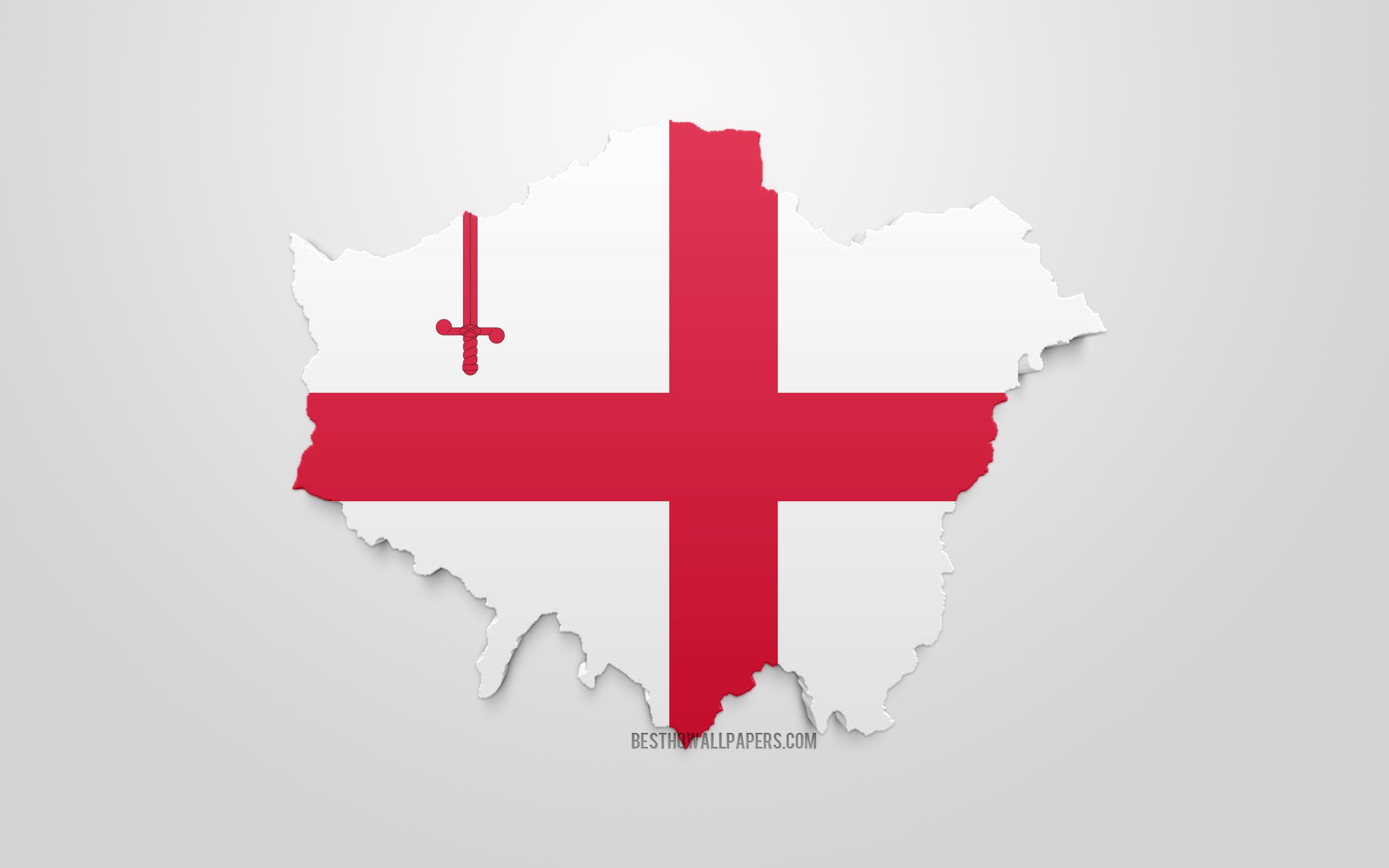 2560x1600 Download wallpaper London map silhouette, 3D flag of London, 3D art, London 3D flag, London, England, Flag of London, geography, London 3D map silhouette for desktop with resolution 2560x1600. High Quality HD