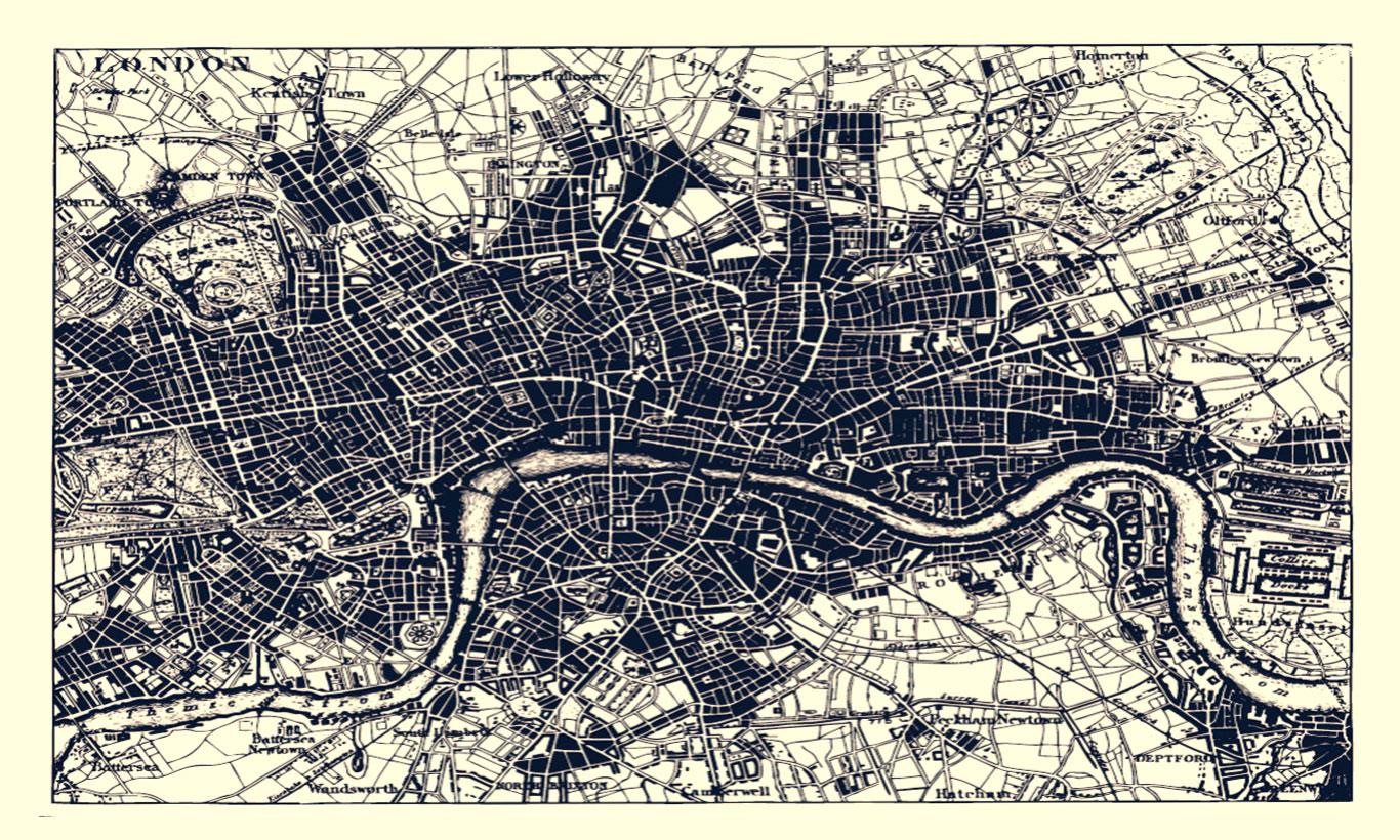 1366x820 Historical Map of London Wallpaper Mural