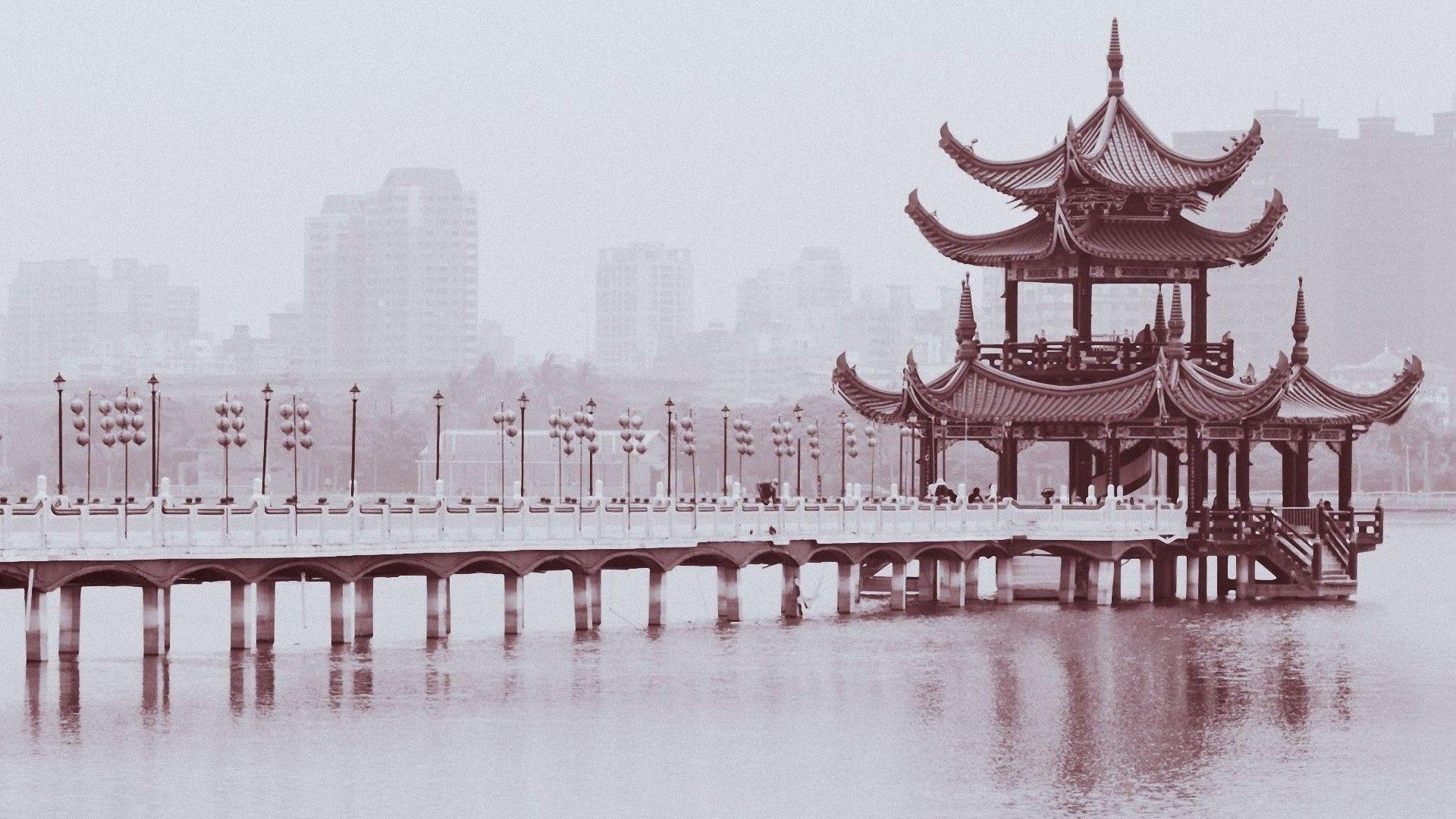 1920x1080 Đơn sắc Trung Quốc 1920x1080 hình nền Thiết kế các tòa nhà cầu