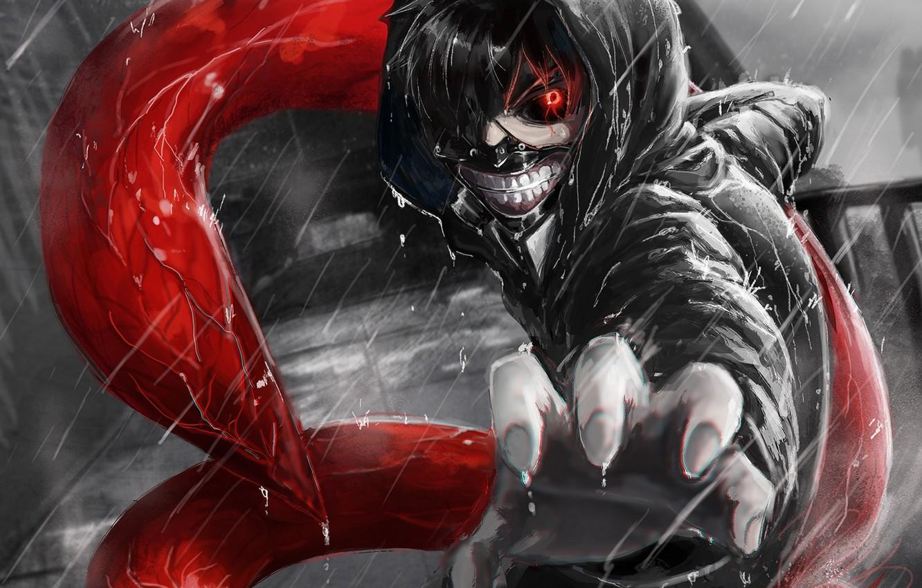 1332x850 Wallpaper look, rain, guy, gesture, art, monochrome, tokyo ghoul, Ken kanek, matsuBOX, claw image for desktop, section сэйнэн