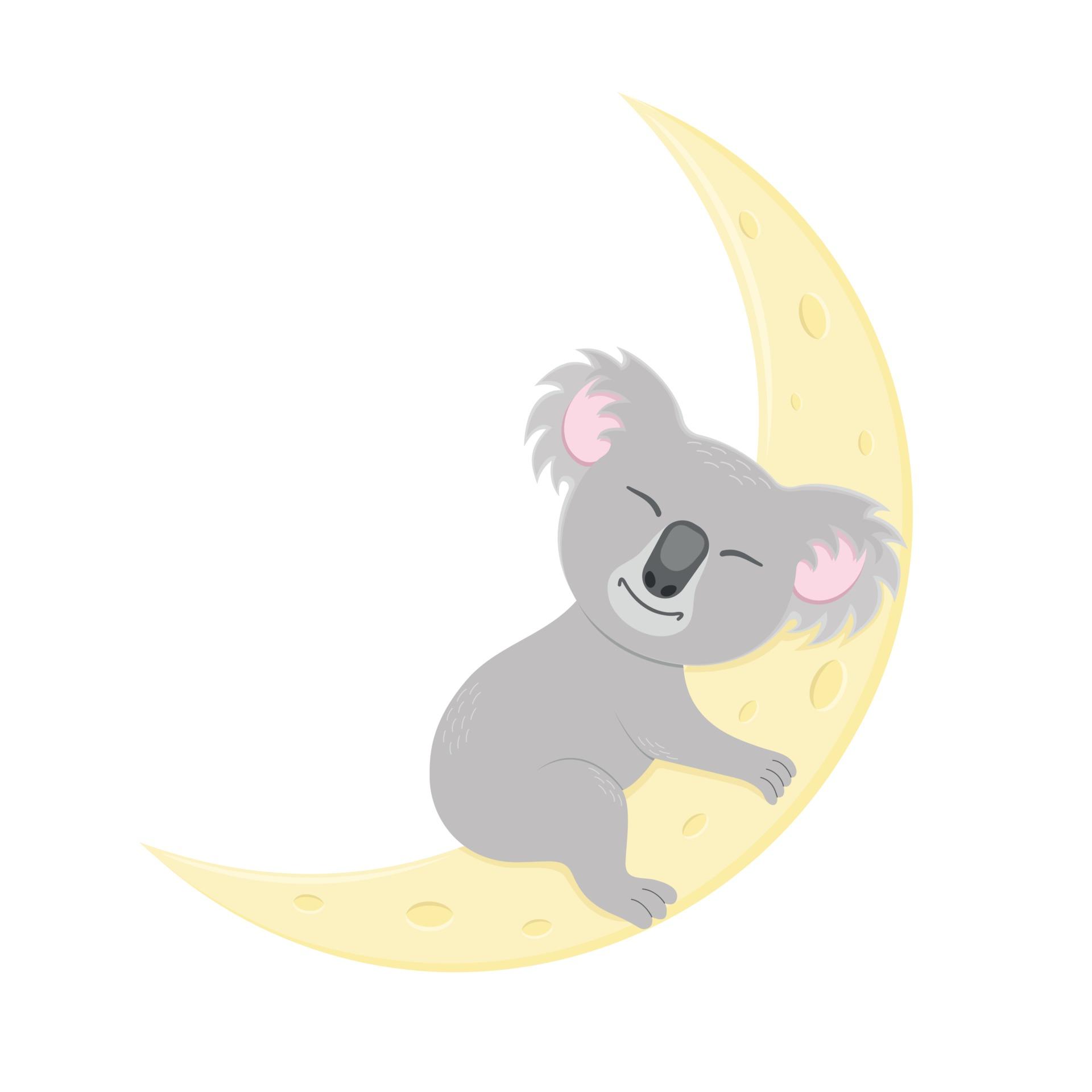 1920x1920 Cute koala sleeping on moon. Sweet Australian bear character in childish style for nursery or baby shower party design, greeting or invitation card
