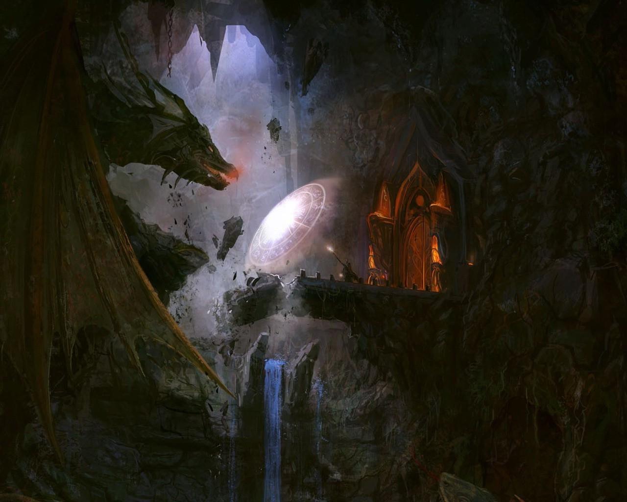 1280x1024 dragon, Waterfall, Wizard, Bridge, The Lord Of The Rings Wallpaper HD / Desktop and Mobile Background