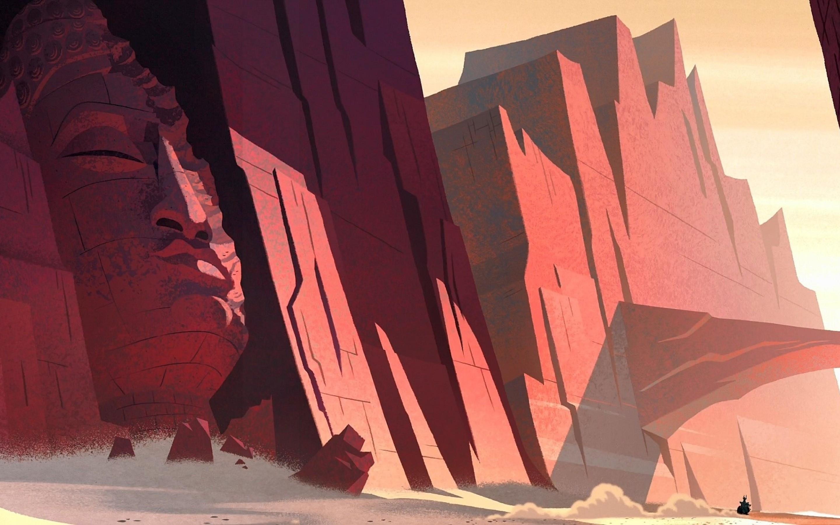 2880x1800 Download 2880x1800 Samurai Jack, Statue, Landscape, Animation, Artwork, Dual Screen Wallpaper for MacBook Pro 15 inch