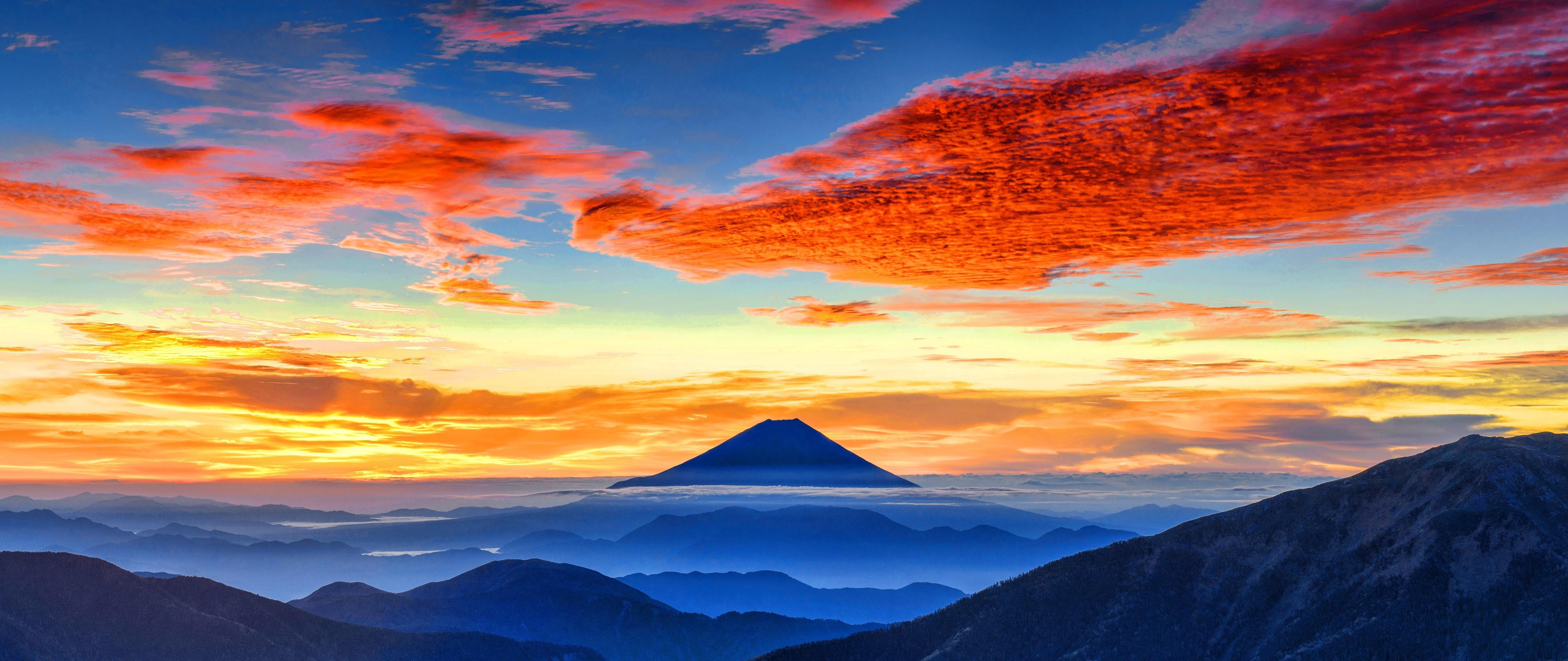 5120x2160 Mountains Sunrise Landscape Clouds Sky Scenery Nature 8K Wallpaper