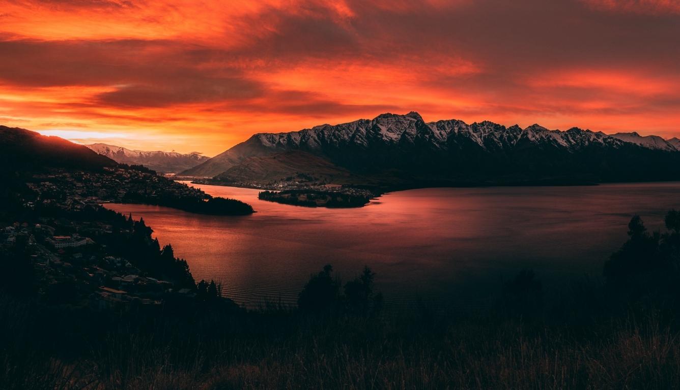 1336x768 New Zealand Orange Mountain Sunset HD Laptop Wallpaper, HD City 4K Wallpaper, Image, Photo and Background