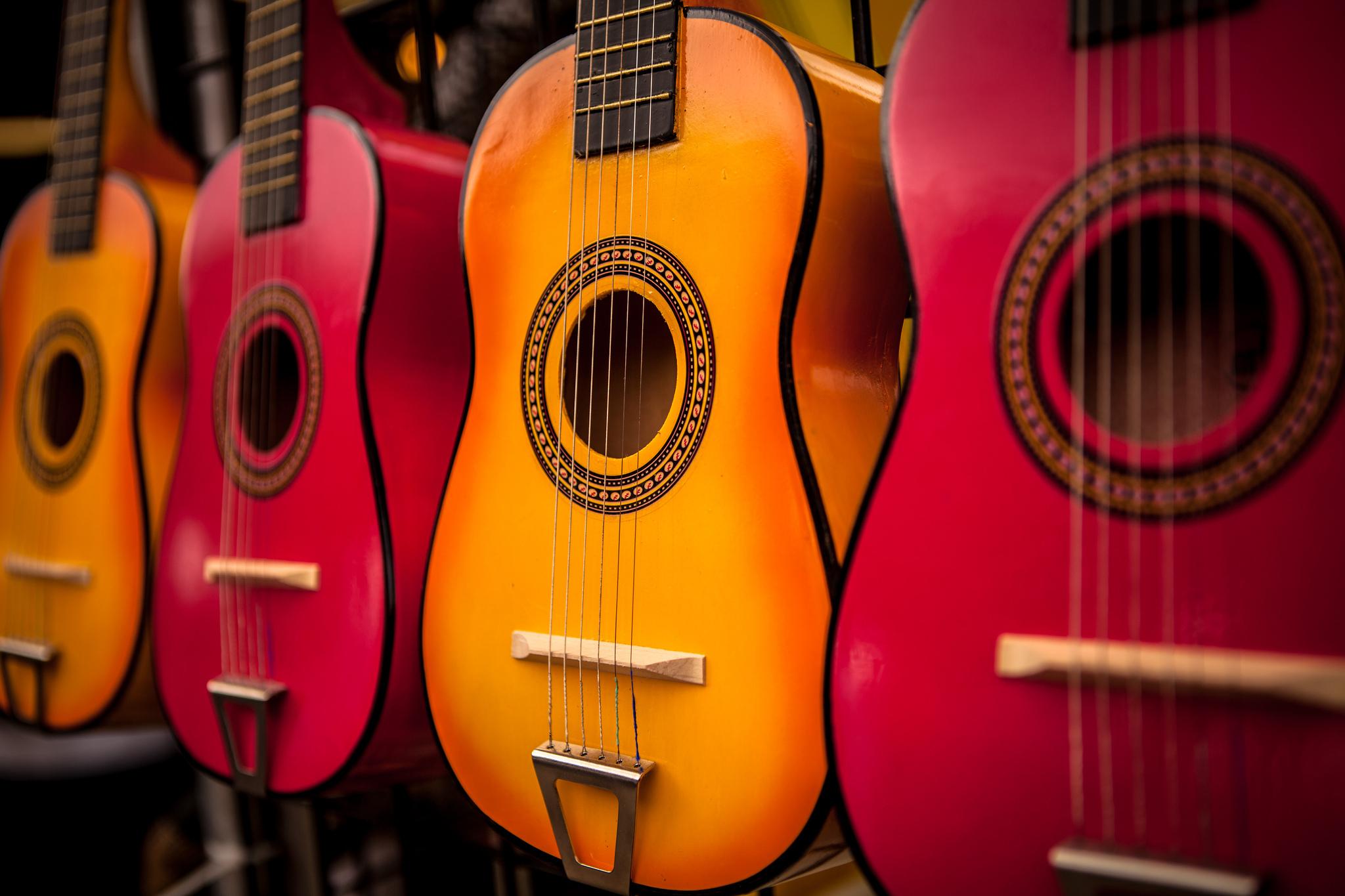2048x1365 colourful acoustic guitar HD Wallpaper