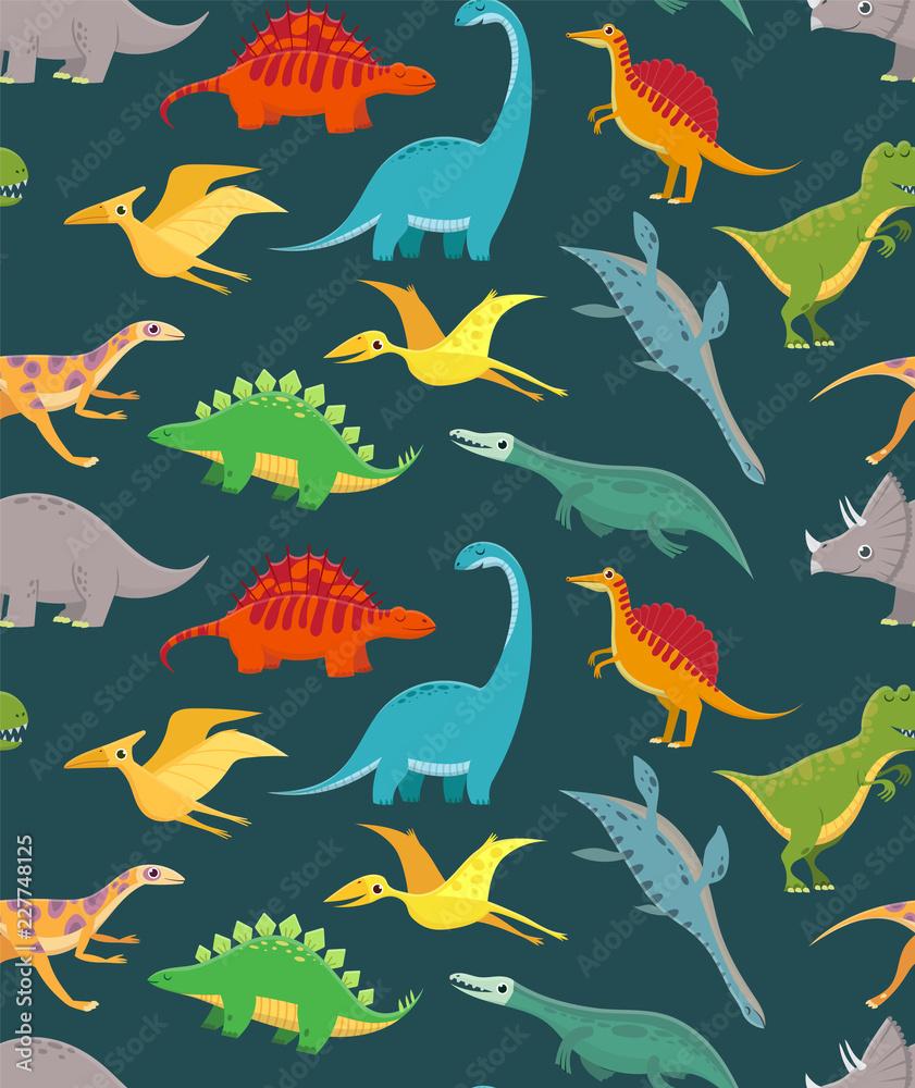 841x1000 Dinosaur seamless pattern. Cute kids dinosaurs, colorful dragons. Vector wallpaper Stock Vector