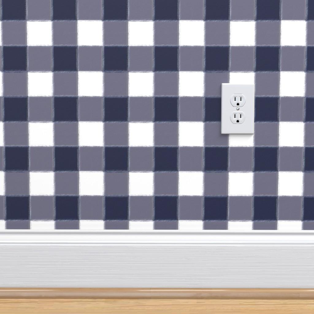 1024x1024 Removable Water Activated Wallpaper Navy Blue Gingham Plaid Buffalo Check