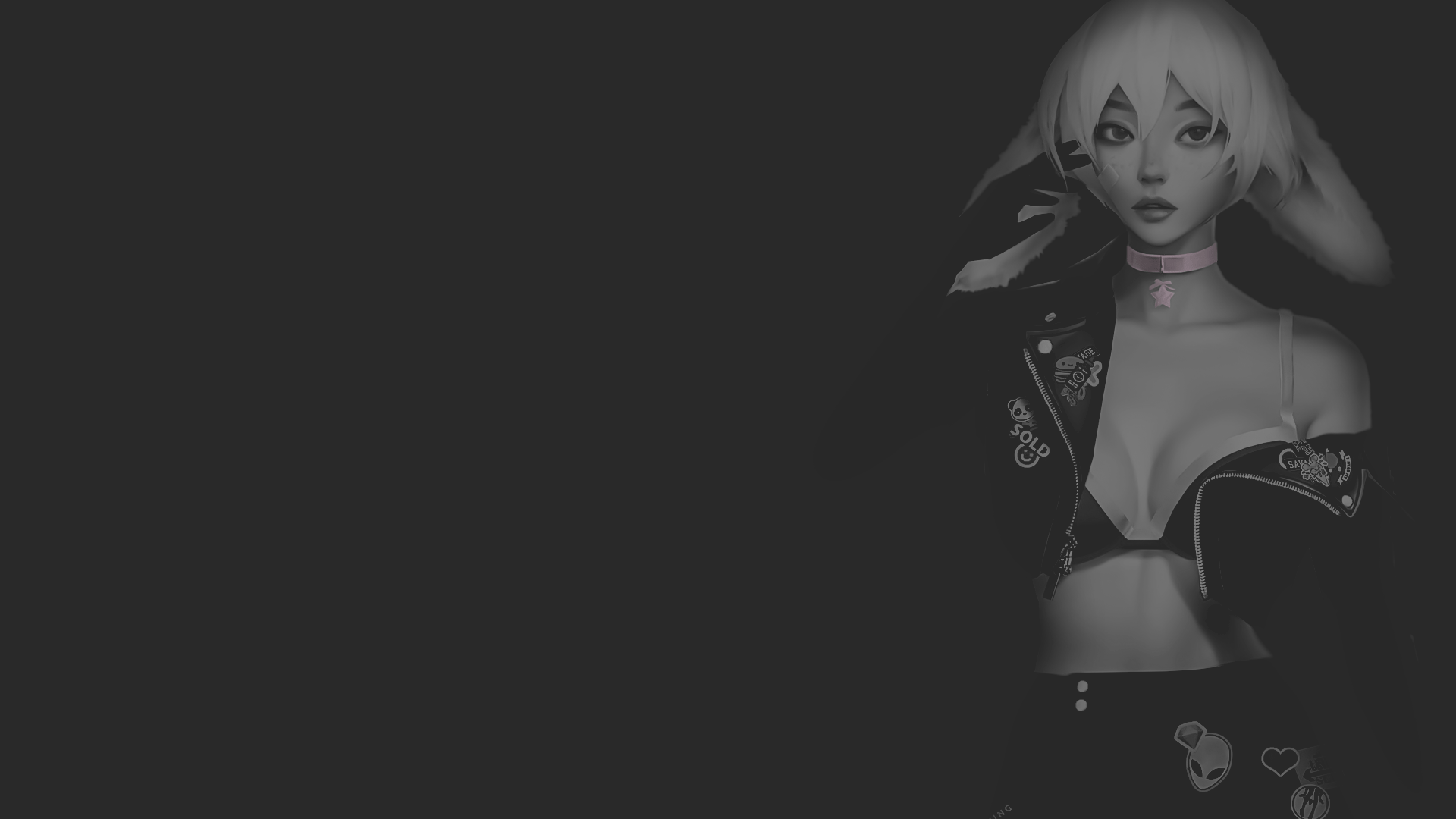 1920x1080 Texture Dark Background Fantasy Girl Anime Girls Monster (anime) Monster Girl Illustration Pink Fan Art Punk Anime Chrome Painting Fantasy A
