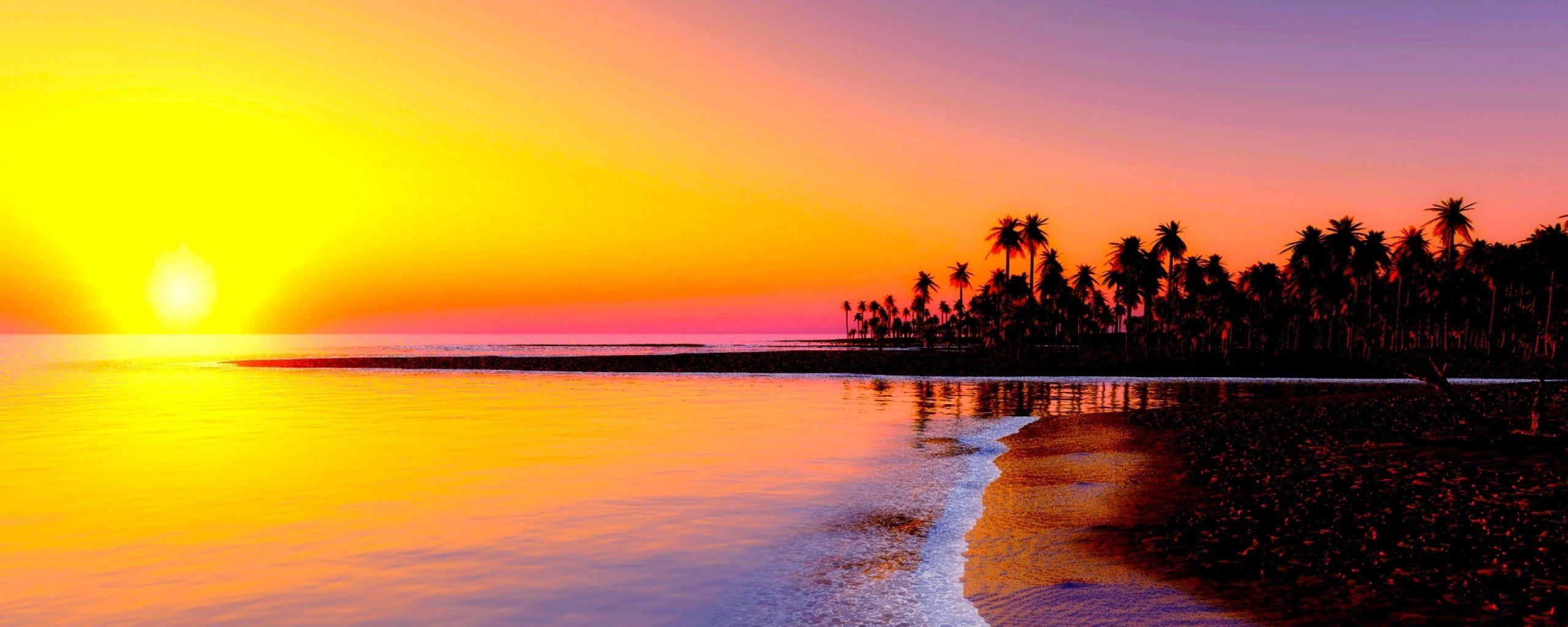 2560x1024 dual screen desktop wallpaper, sky, body of water, horizon, nature, natural landscape