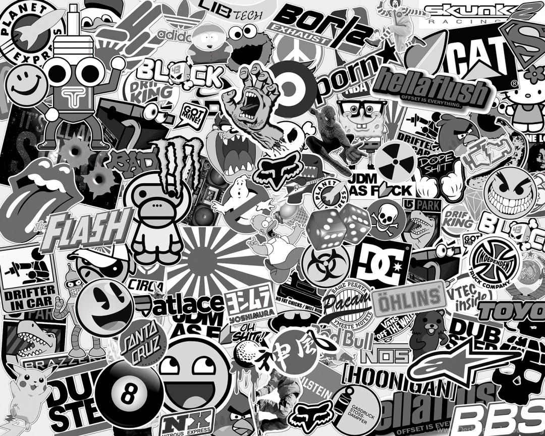 1080x864 Sticker Bomb Wallpaper HD Black And White Desktop Background
