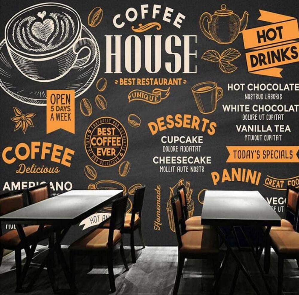 1000x986 Hand Painted Coffee Theme Black Background Mural Wallpaper 3D Coffee Shop Casual Cafe Snack Bar Industrial Decor Wall Paper 3D 250Cm×175Cm
