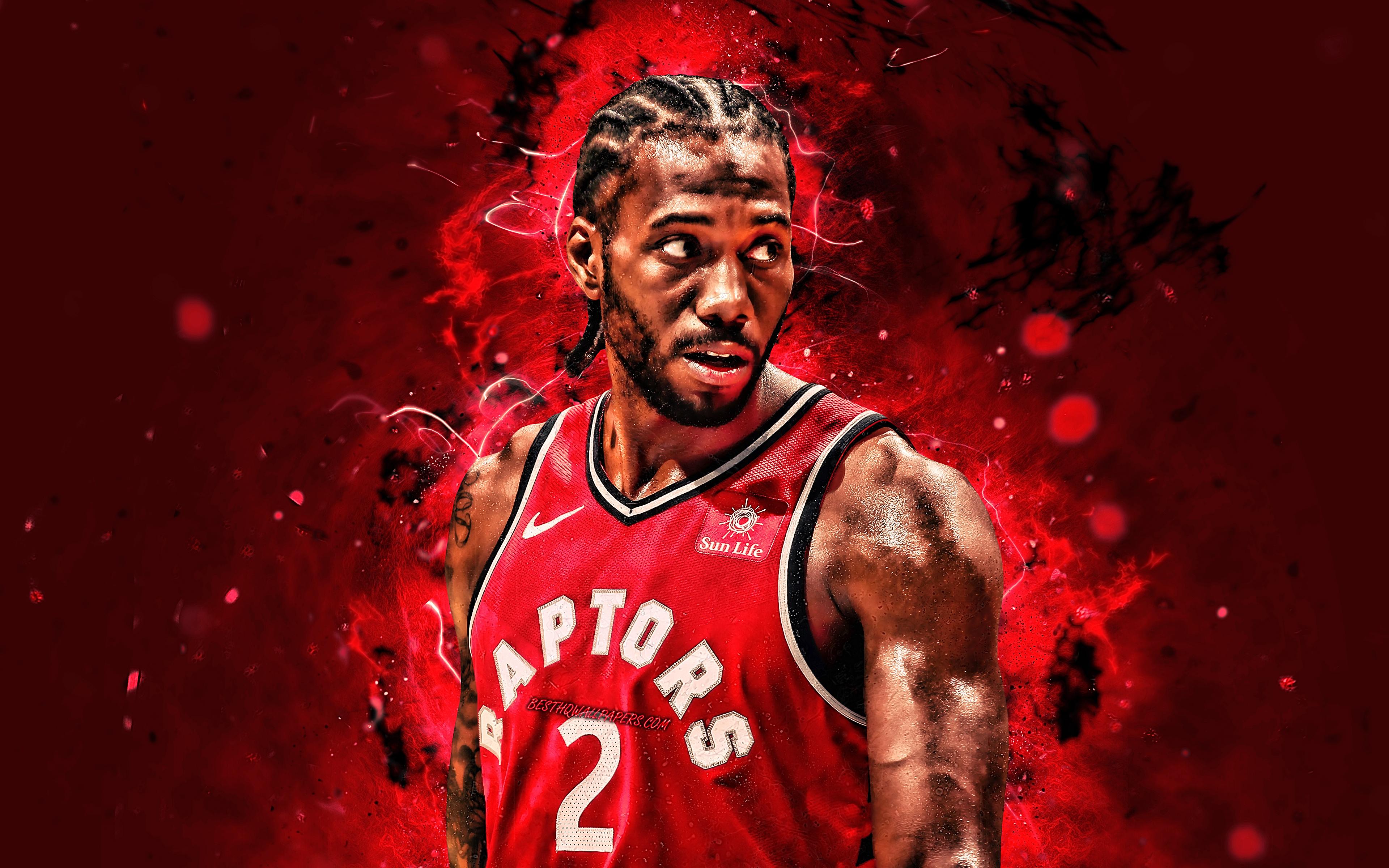 3840x2400 Download wallpaper Kawhi Leonard, 4k, basketball stars, NBA, Toronto Raptors, red uniform, Kawhi Anthony Leonard, basketball, neon lights, creative, Kawhi Leonard Raptors for desktop with resolution 3840x2400. High Quality HD picture wallpaper