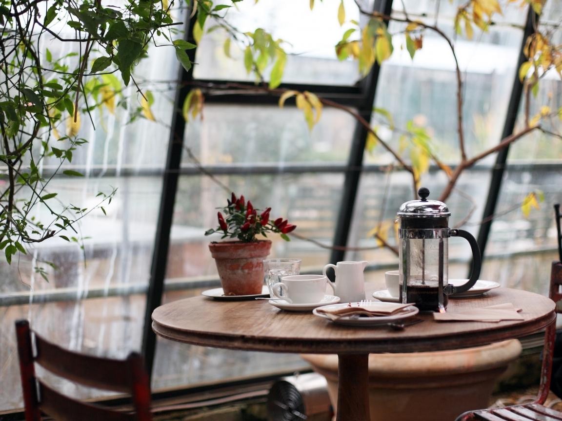1152x864 Wallpaper Coffee Shop, Desk, Table, Rainy Day:4121x2747