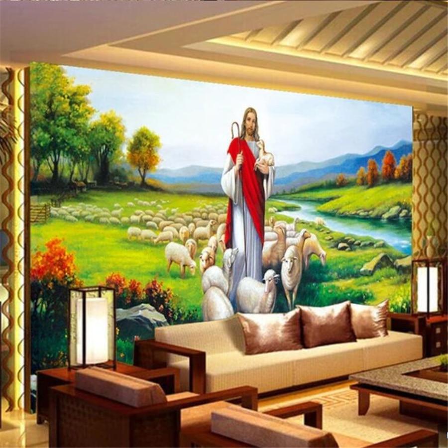 900x900 beibehang Custom wallpaper 3D mural Christian Jesus oil painting background wall decoration painting living room 3D wallpaper. Wallpaper
