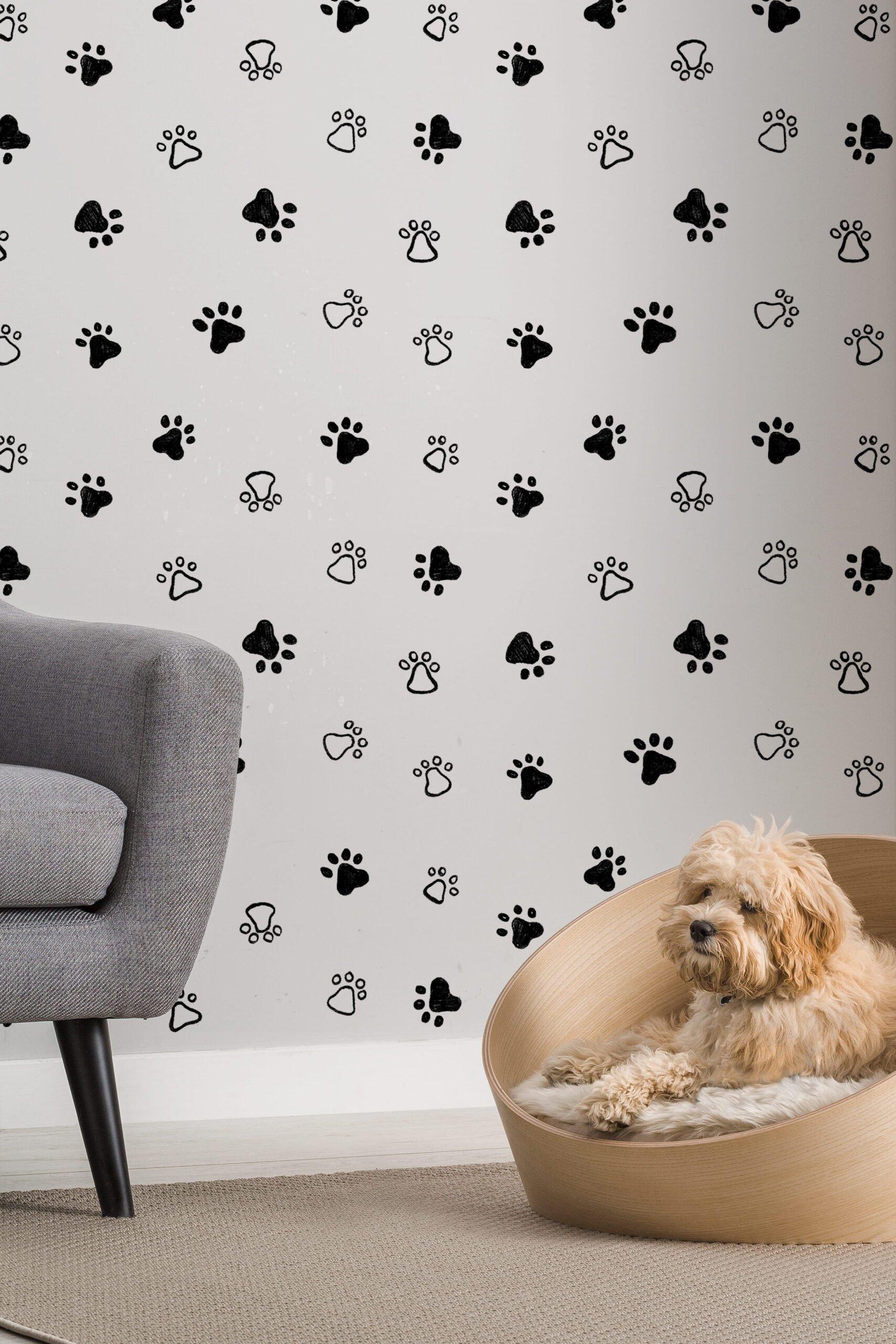 1707x2560 Gray & White Dog Paw Print Pattern Wallpaper