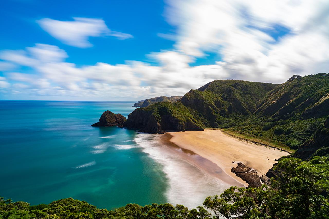 1280x853 Wallpaper New Zealand Piha Beach beaches Nature Coast Clouds