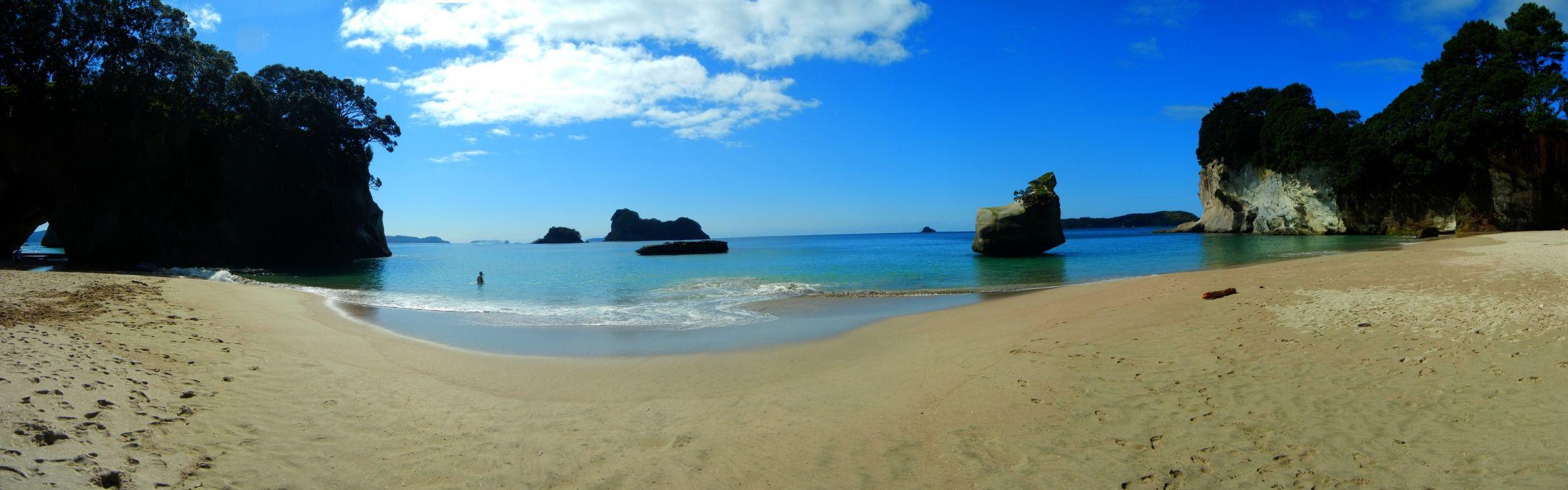 2240x700 Nature beach New Zealand wallpaperx1200