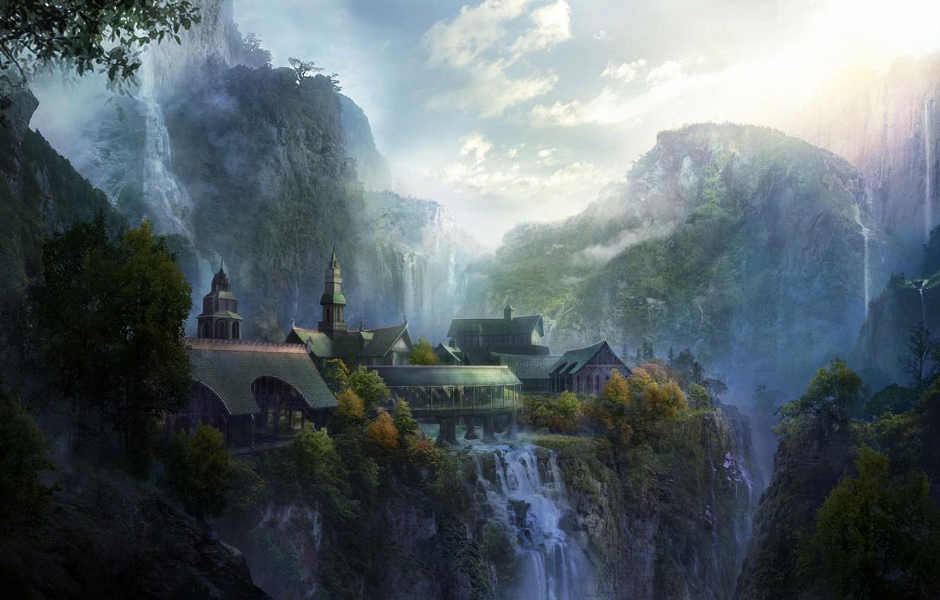 1332x850 Wallpaper landscape, mountains, the city, art, The Lord of the Rings, Rivendell image for desktop, section фантастика