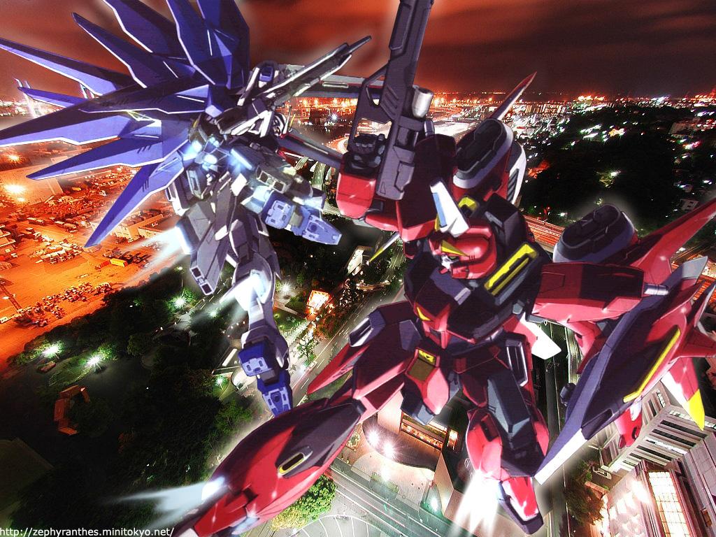 1024x768 Mobile Suit Gundam SEED Wallpaper: Urban Battle
