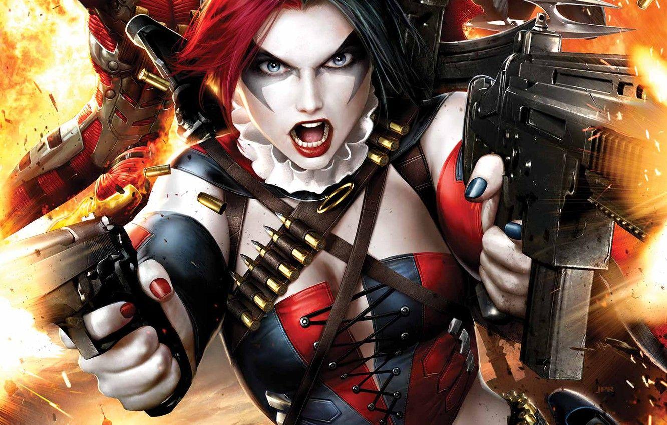 1332x850 Wallpaper fire, gun, bullets, fantasy, art, comics, shoot, weapons