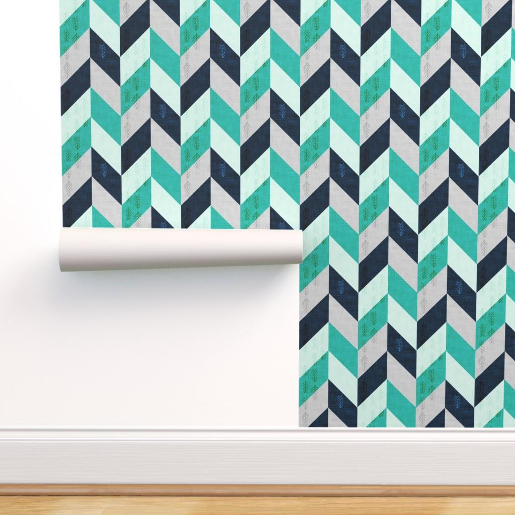 1024x1024 Peel And Stick Removable Wallpaper Chevron Cool Colors Cool Geometric Aqua Navy