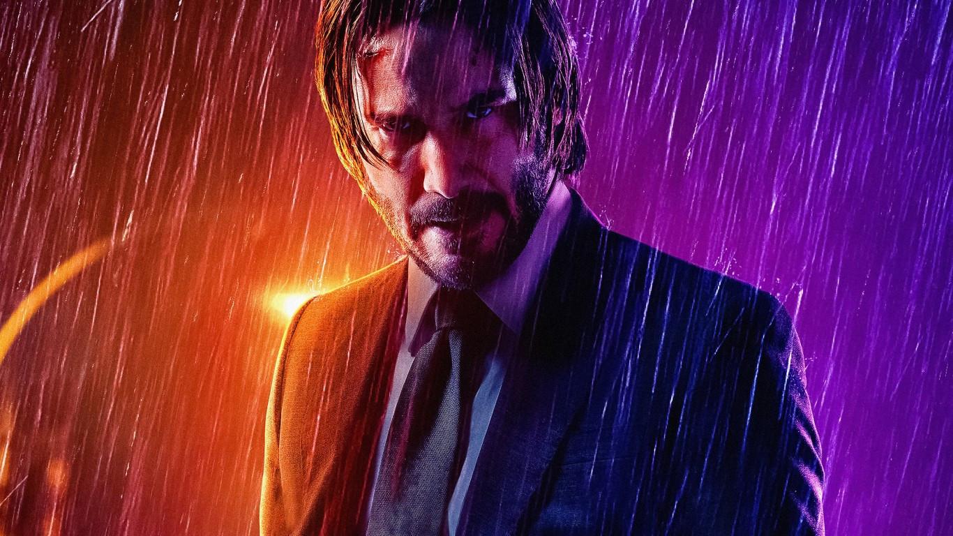 1366x768 Download 1366x768 Keanu Reeves, John Wick: Chapter 3, Raining, Suit Wallpaper for Laptop, Notebook