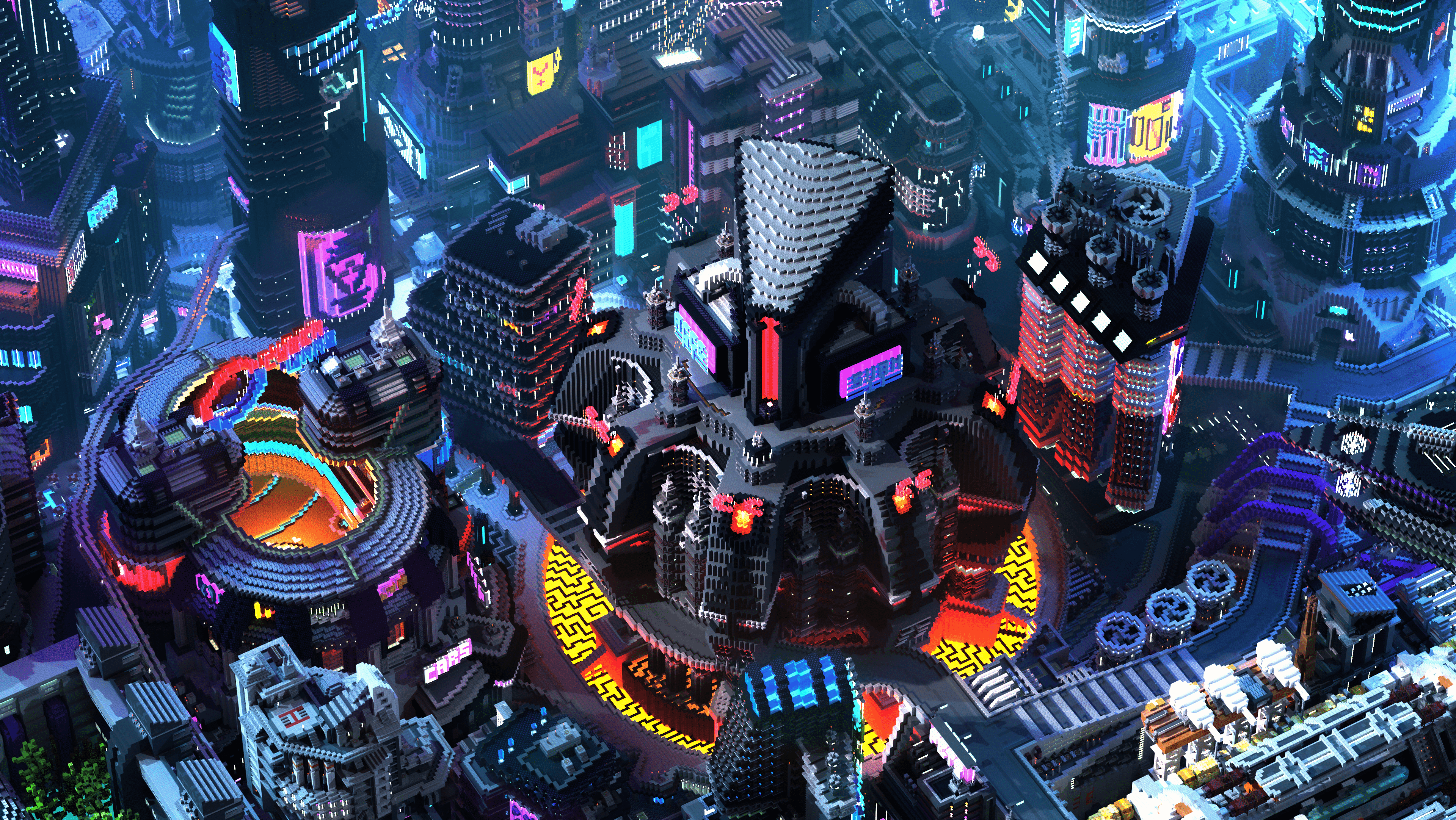 3840x2164 Cyber City by Cynosia Build Team in Minecraft by Acrylicpaint and Chefsparky 4k Ultra HD Wallpaper