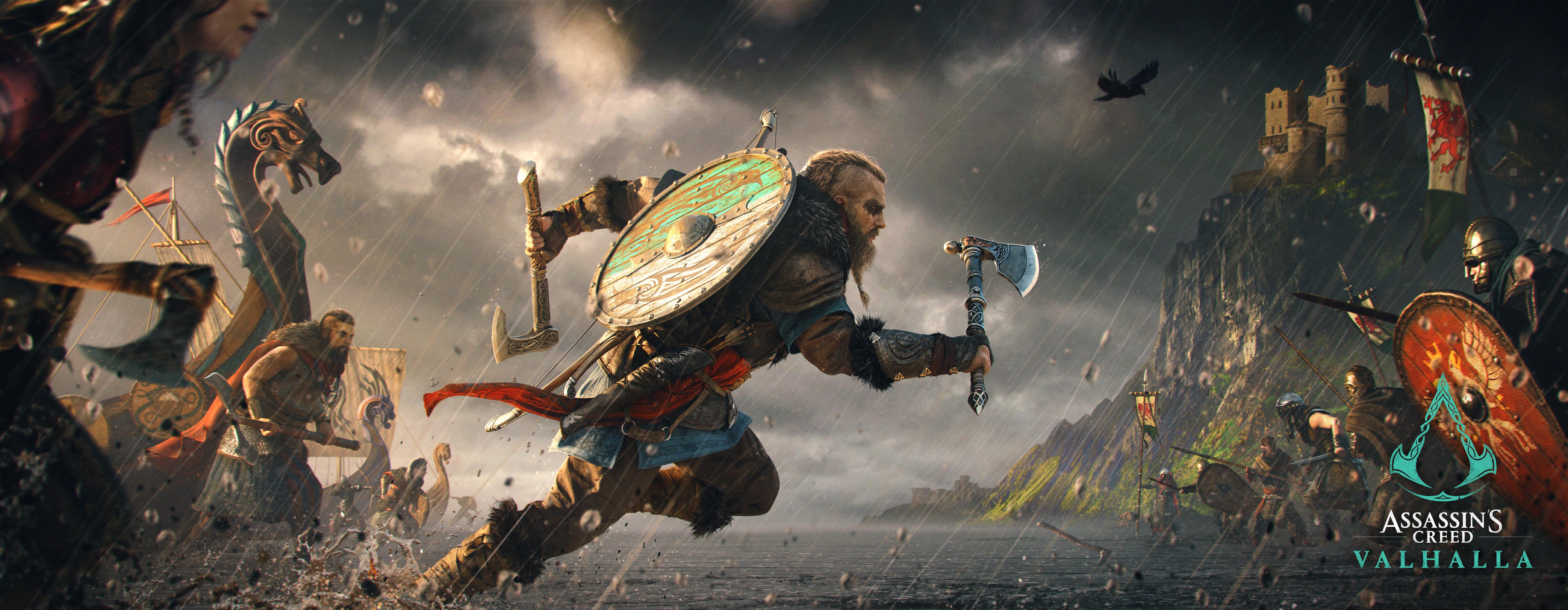 7392x2880 Assassin's Creed Valhalla Wallpaper 4K, Eivor, Viking raider, Vikings, PC Games, Games