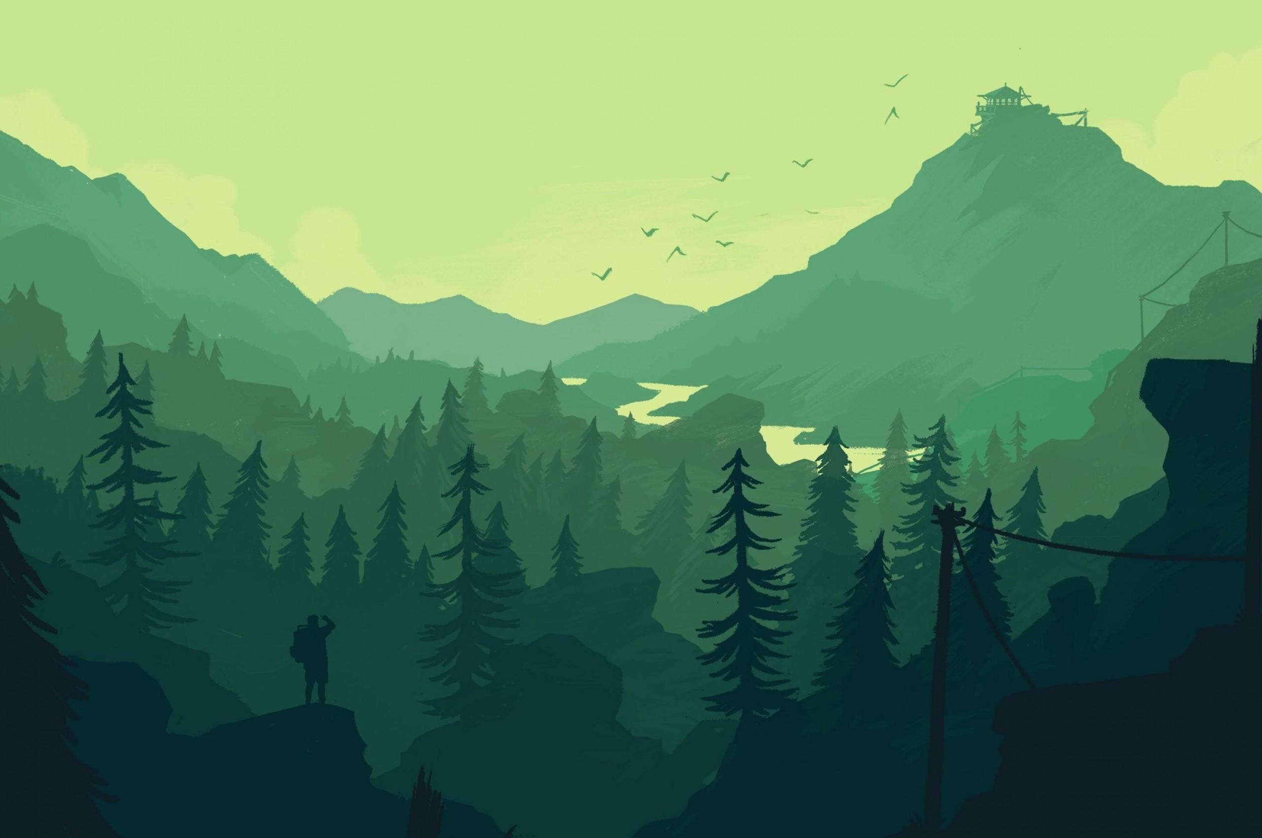 2560x1700 Download 2560x1700 Firewatch, Landscape, Forest, Minimalistic Wallpaper for Chromebook Pixel