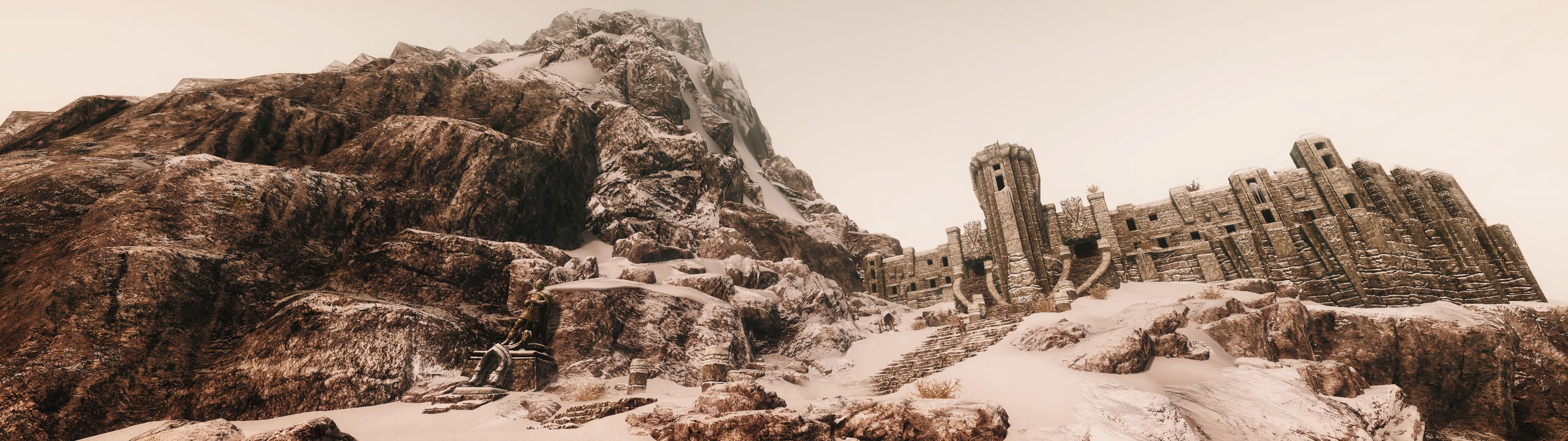 3840x1080 The Elder Scrolls V: Skyrim, Multiple Display, Mods, Landscape, Snow, Mountain Wallpaper HD / Desktop and Mobile Background