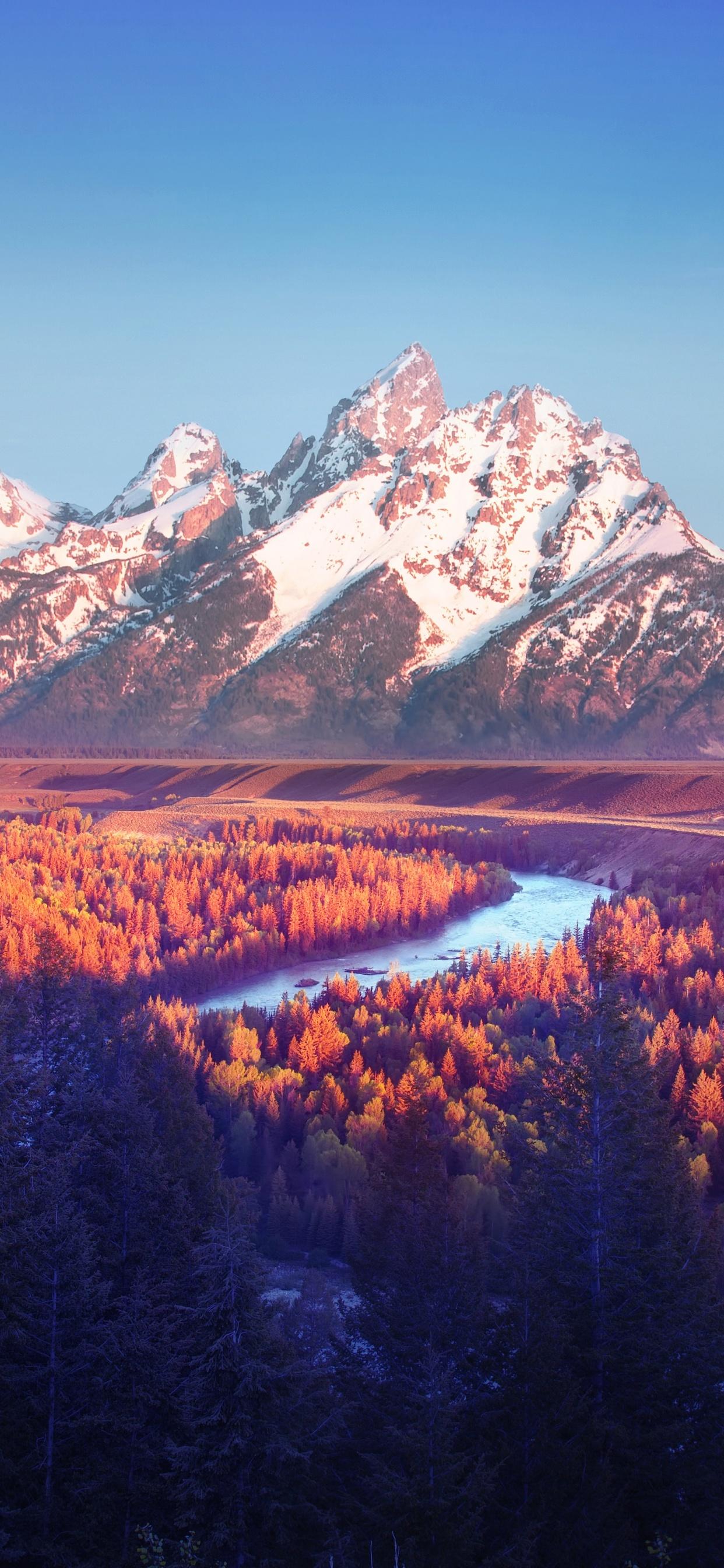 1242x2688 Grand Teton National Park Wallpaper 4K, Snake River, Wyoming, USA, Sunrise, Nature