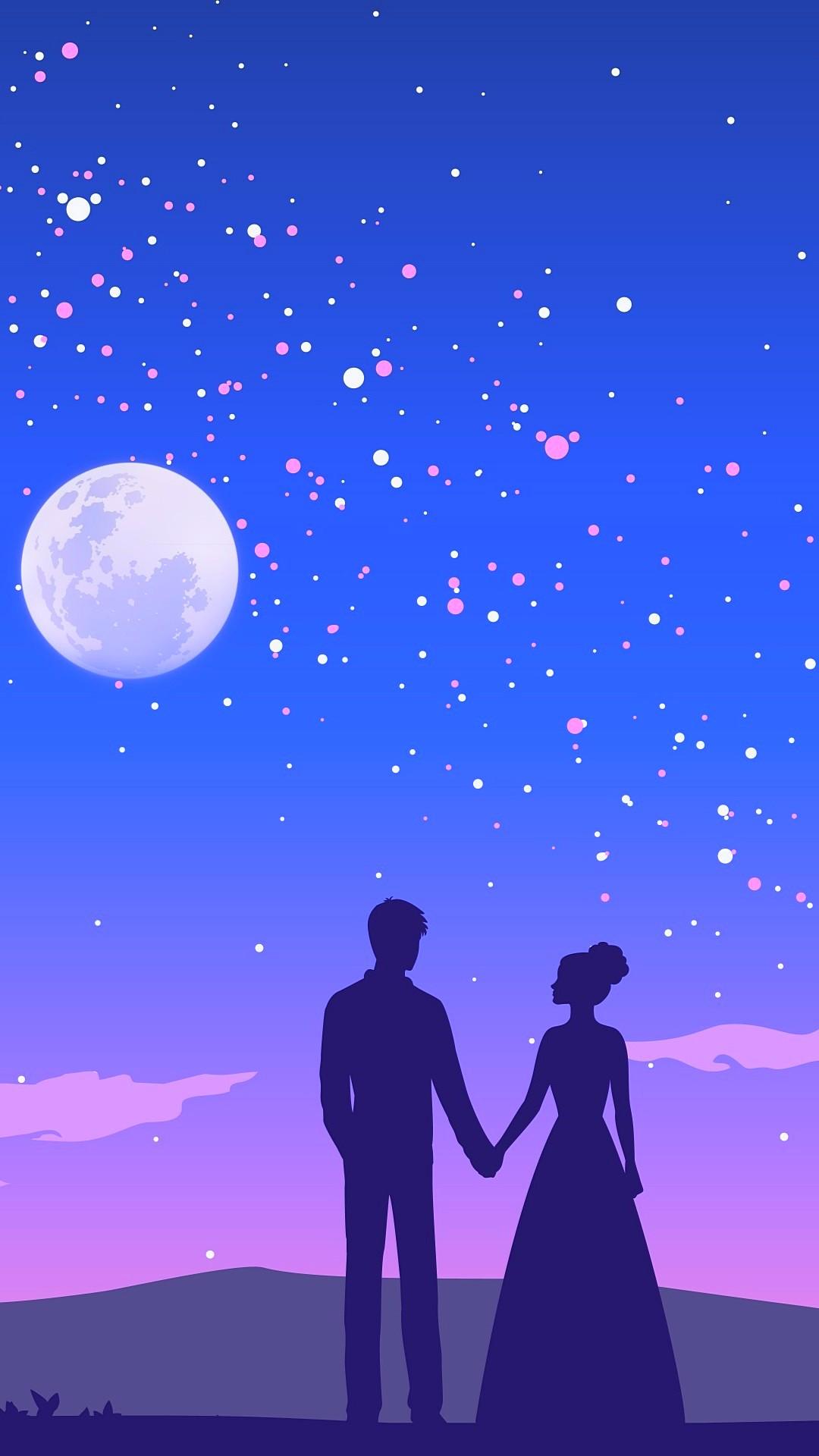 1080x1920 Couples Holding Hand in Moon Light Romantic HD Wallpaper