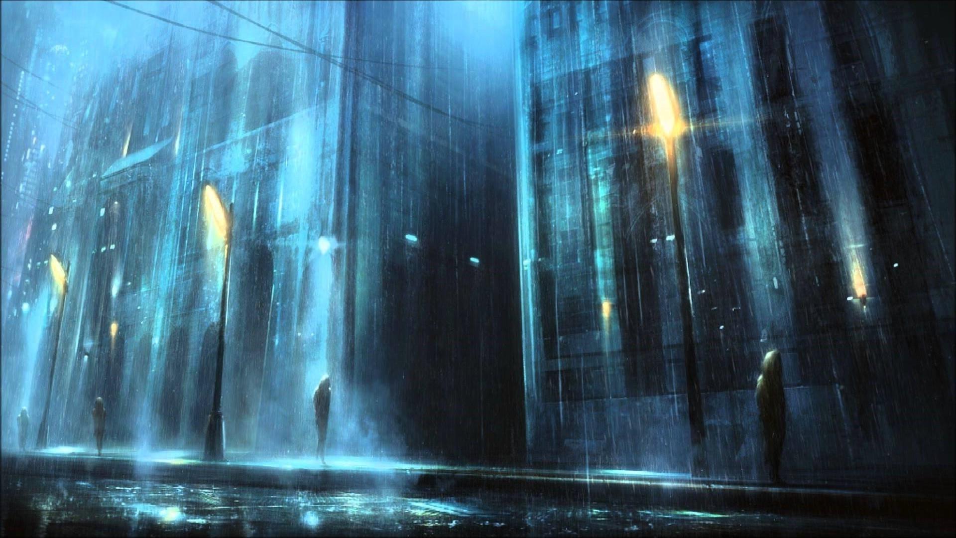 1920x1080 Desktop Background Rain Night City