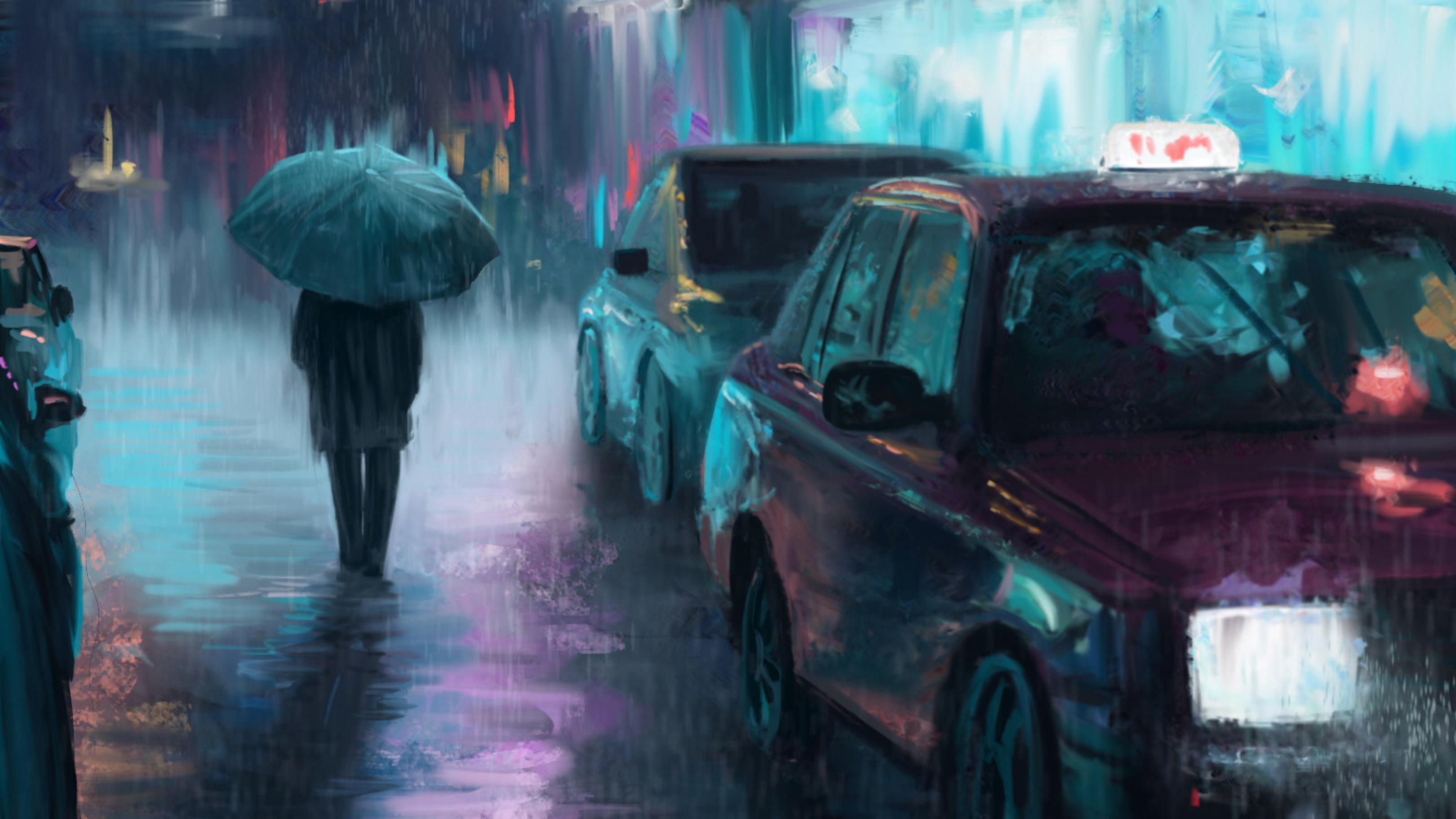 3240x1823 Night City Rain Art, HD Artist, 4k Wallpaper, Image, Background, Photo and Picture