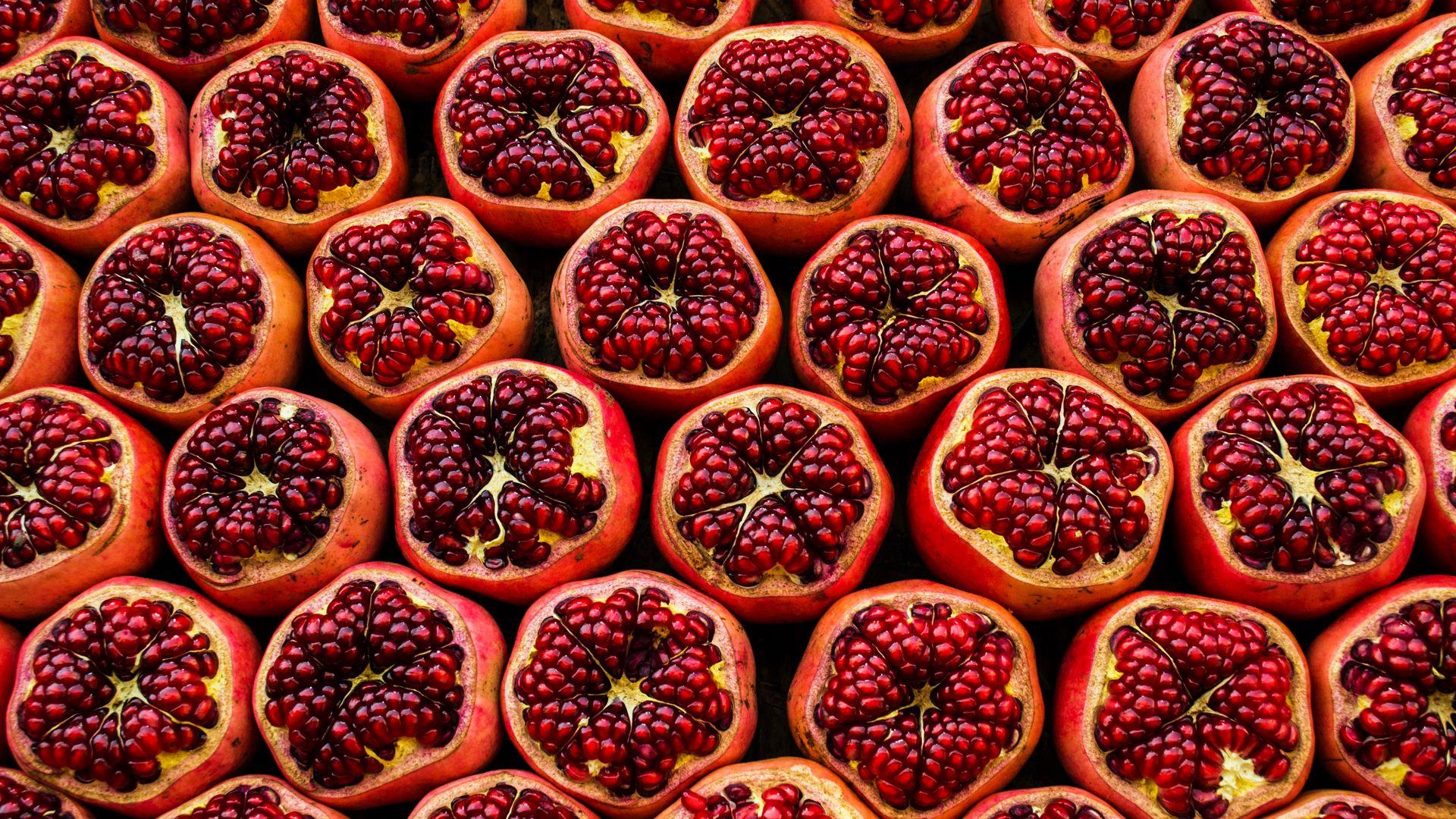 1920x1080 Download wallpaper 1920x1080 pomegranate, fruit, red, ripe full hd, hdtv, fhd, 1080p HD background