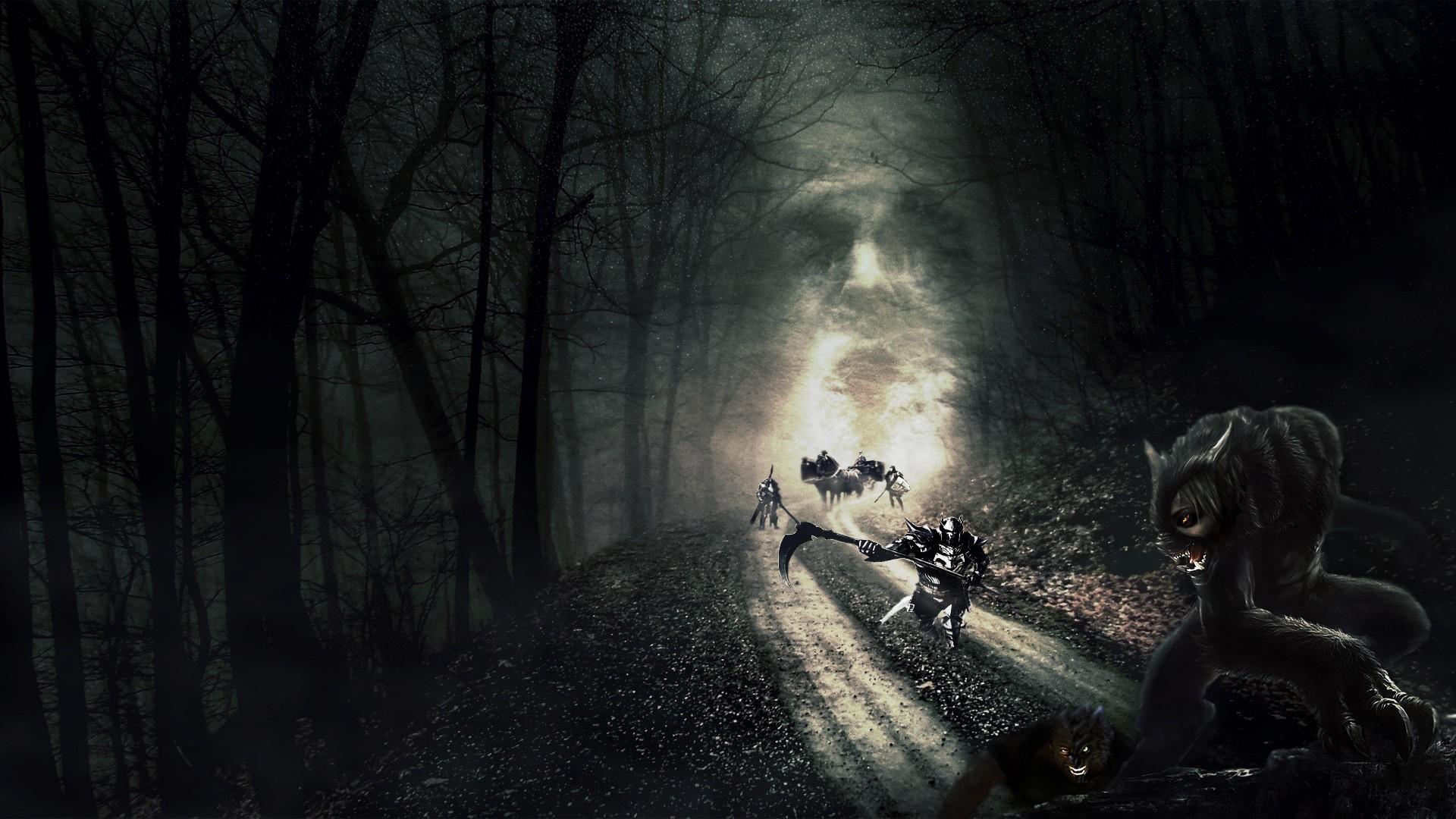 1920x1080 Road deaths in the dark forest Desktop wallpaper 1920x1080