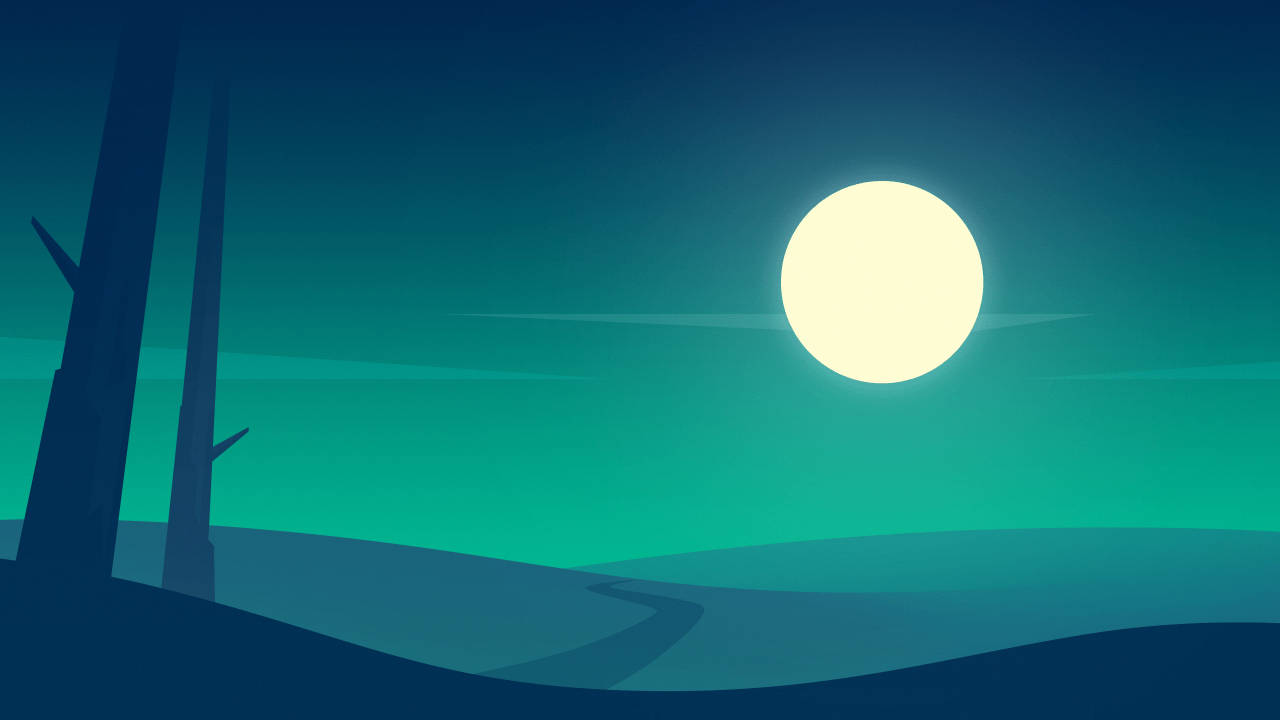 1280x720 Full Moon Wallpaper 4K, Night time, Roadway, Calm, Landscape, Flat, Minimal