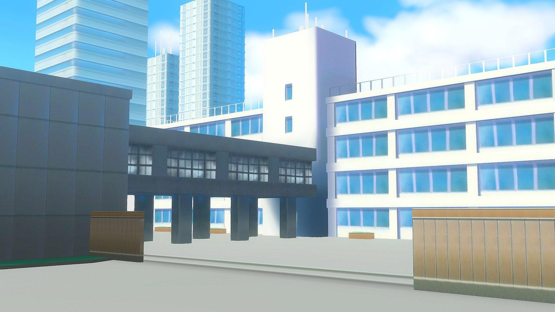 Anime School Building Drawing