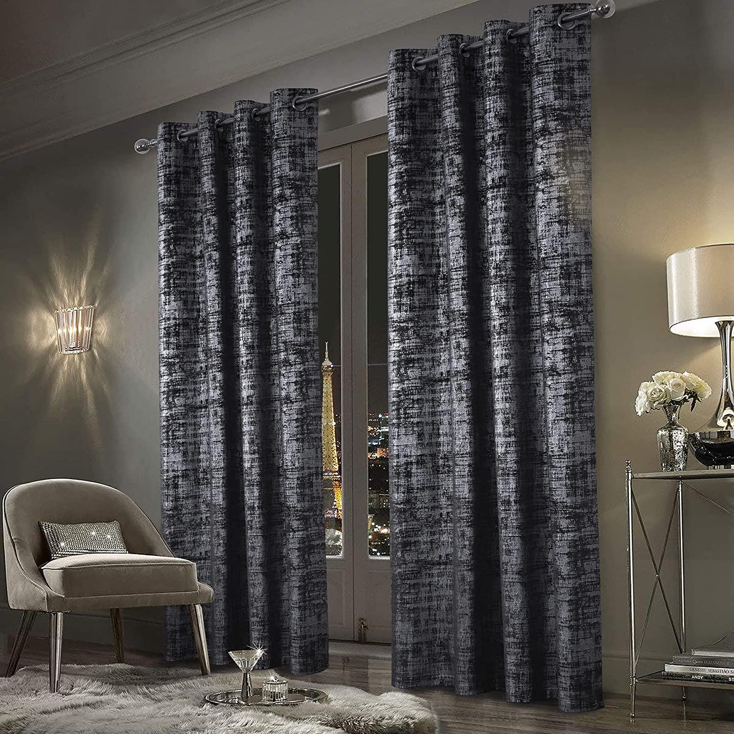 1500x1500 always4u Soft Velvet Curtains 63 Inch Long Luxury Bedroom Curtains Silver Foil Print Window Curtains for Living Room Set of 2 Charcoal Grey : Home & Kitchen