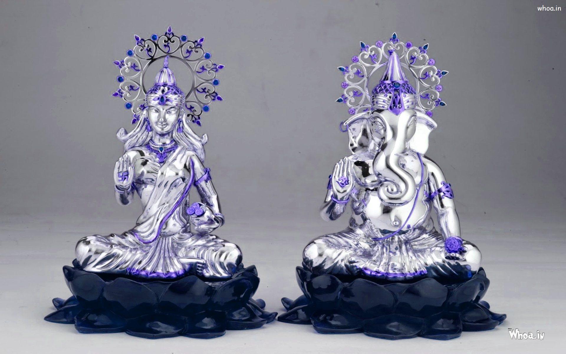 1920x1200 Lord Ganesha And Lakshmi Silver Statue HD Wallpaper