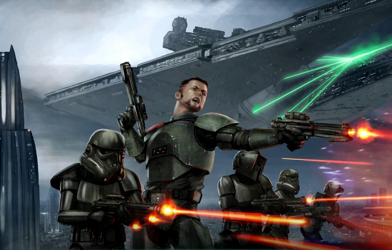 1332x850 Wallpaper Star Wars, Art, Star Destroyer, Battle, Conqueror, Shadow Scouts, Storm Commandos, Victor Strang image for desktop, section фантастика
