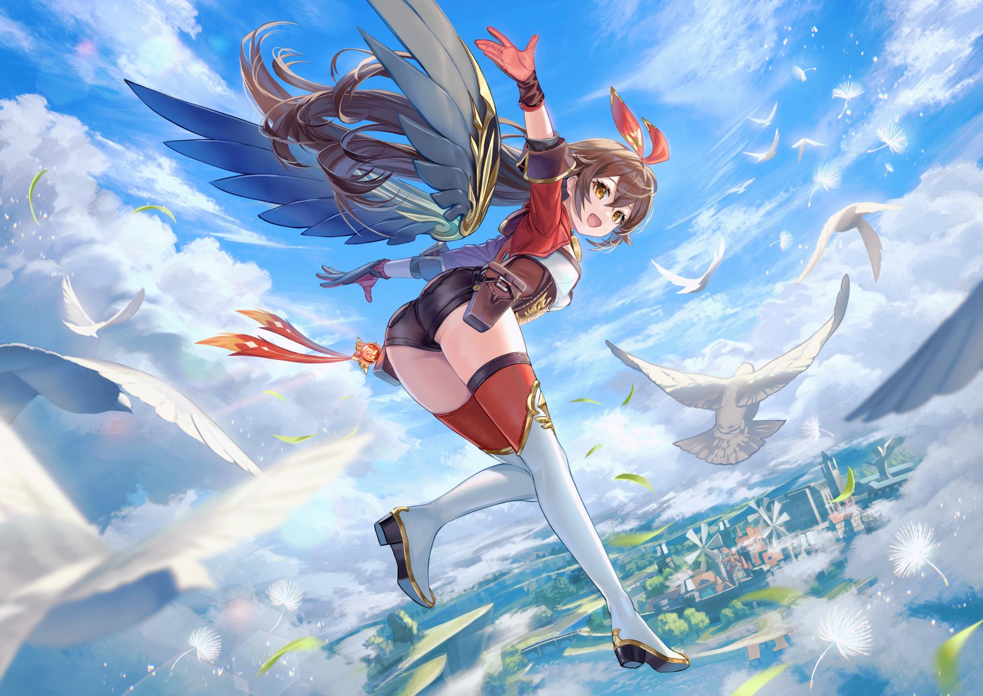 2000x1415 Anime Anime Girls Genshin Impact Amber Genshin Impact Brunette Brown Eyes Wings Wallpaper:2000x1415