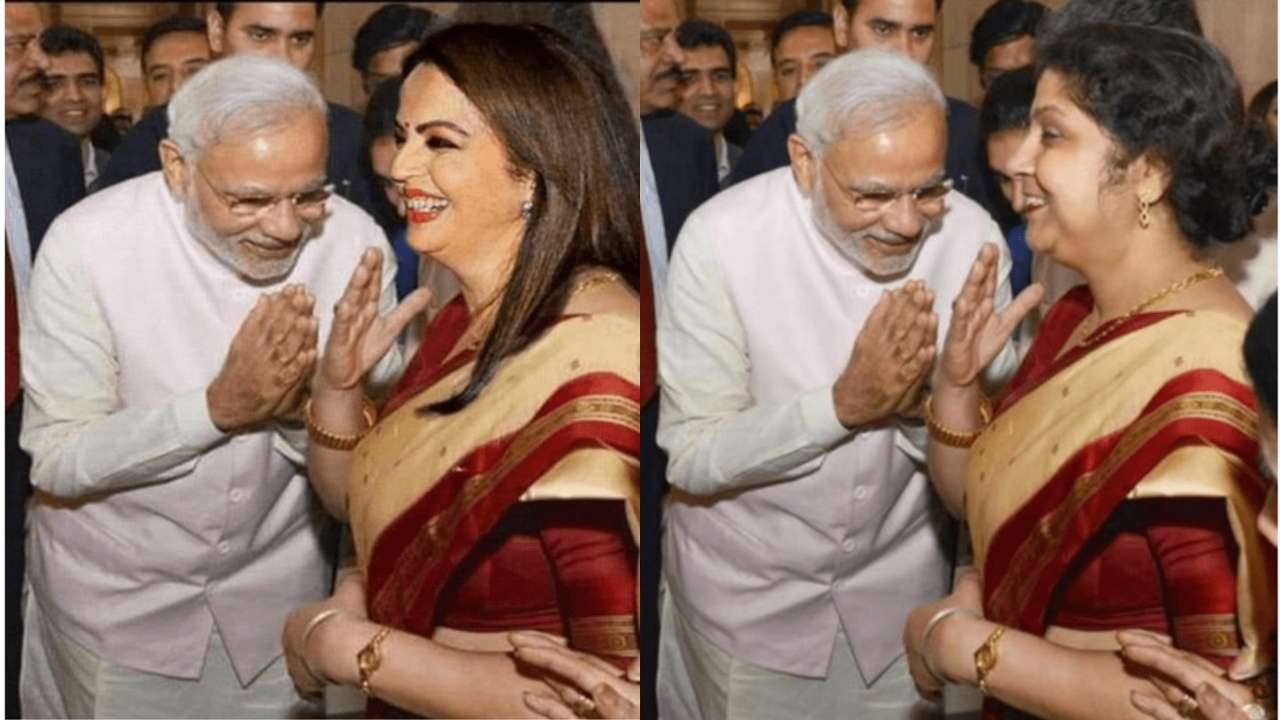 1280x720 Fact Check: Viral image of PM Modi bowing to Nita Ambani is morphed