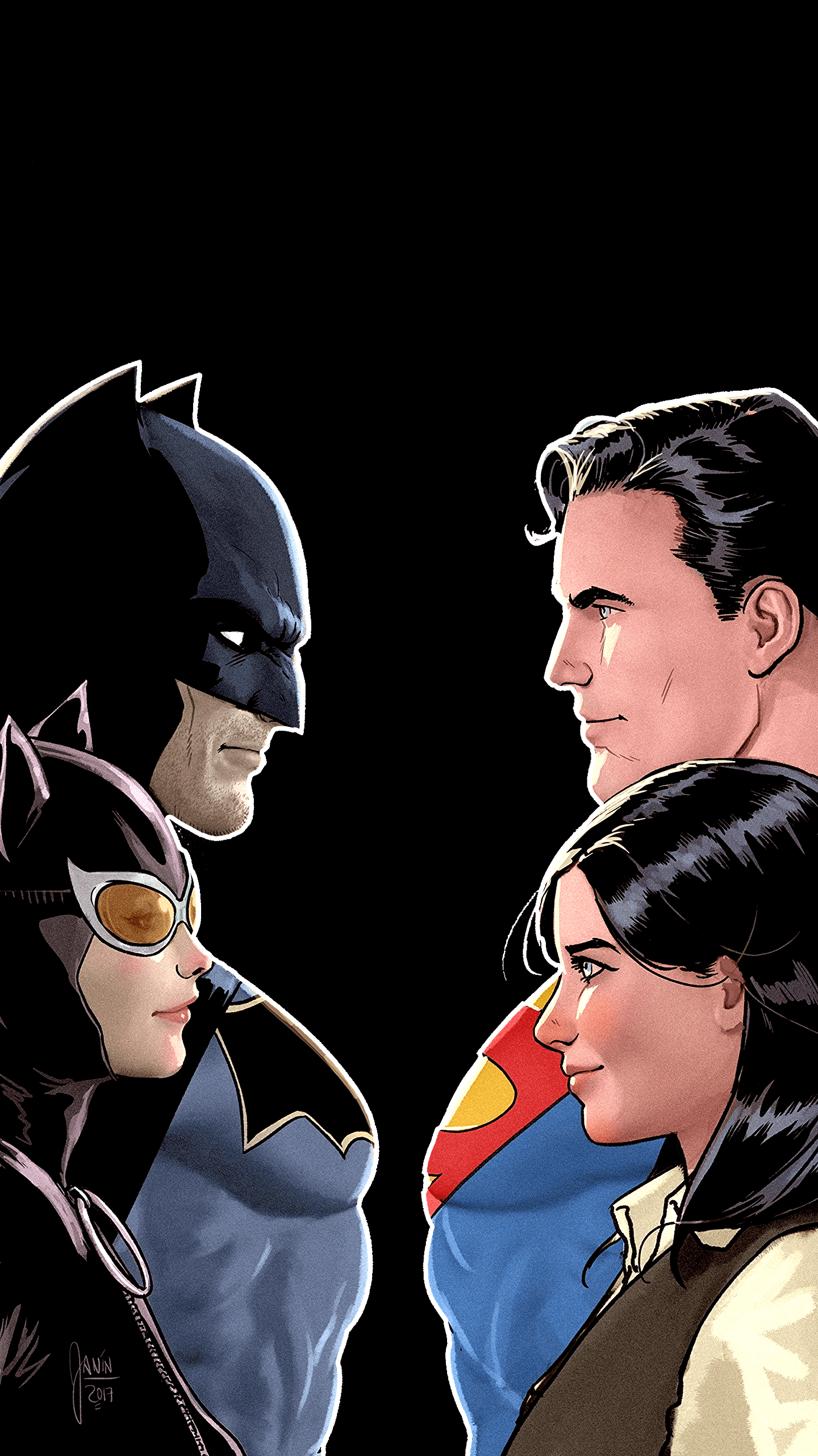 1440x2560 Batman Catwoman Superman Lois Lane