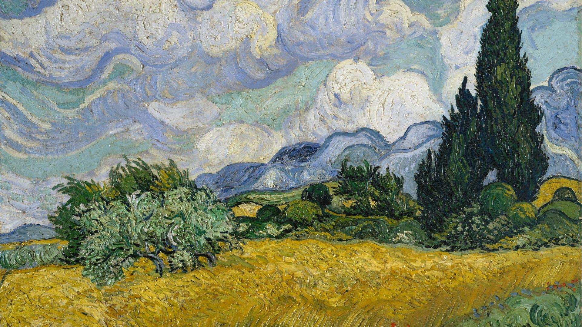 1920x1080 Download wallpaper 1920x1080 vincent van gogh, wheat field with cypresses, wheat fields, oil, canvas full hd, hdtv, fhd, 1080p HD background
