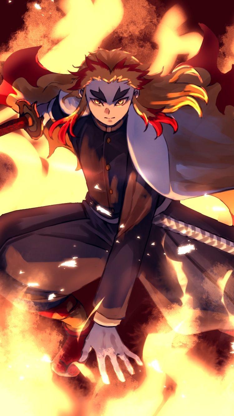 750x1334 Rengoku kyojuro ipad wallpaper. Download Demon Slayer Theme